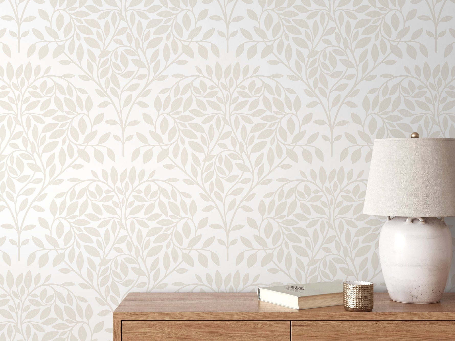 Minimalist Neutral Leaf Wallpaper / Peel and Stick Wallpaper Removable Wallpaper Home Decor Wall Art Wall Decor Room Decor - D034