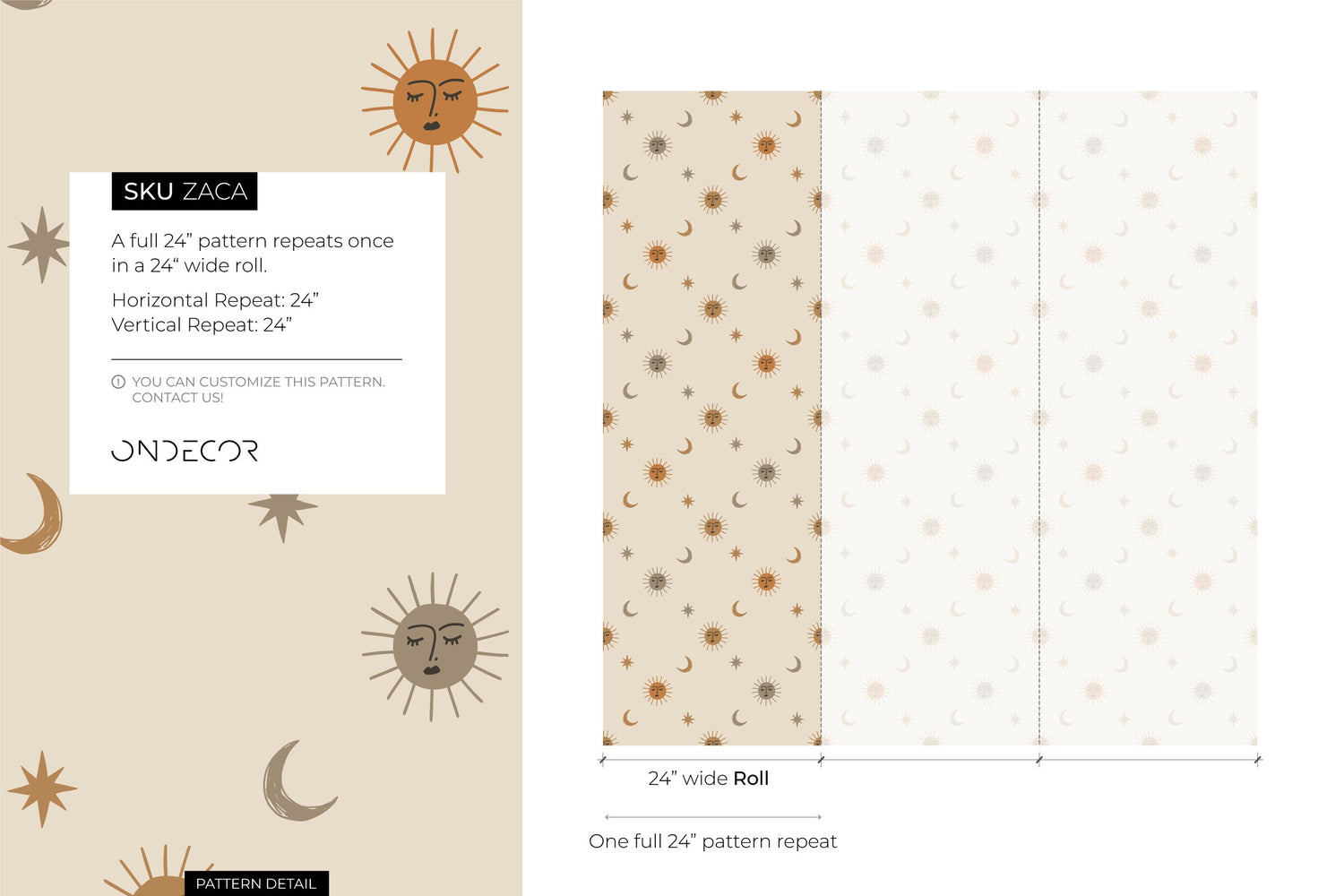 Sun and Moon Wallpaper Removable Peel and Stick Wallpaper, Mystic Boho Constellation Peel and Stick Wallpaper - ZACA