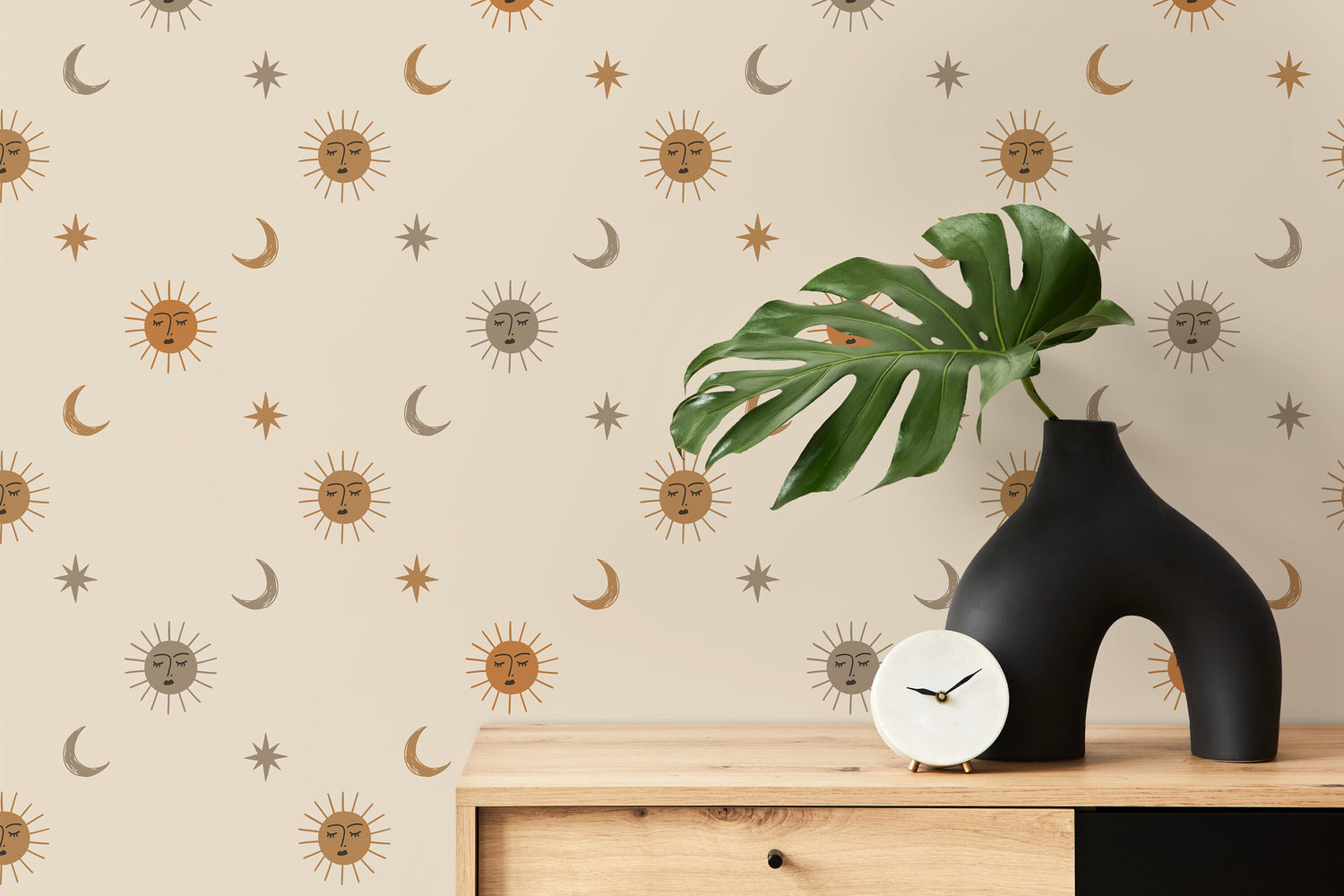 Sun and Moon Wallpaper Removable Peel and Stick Wallpaper, Mystic Boho Constellation Peel and Stick Wallpaper - ZACA