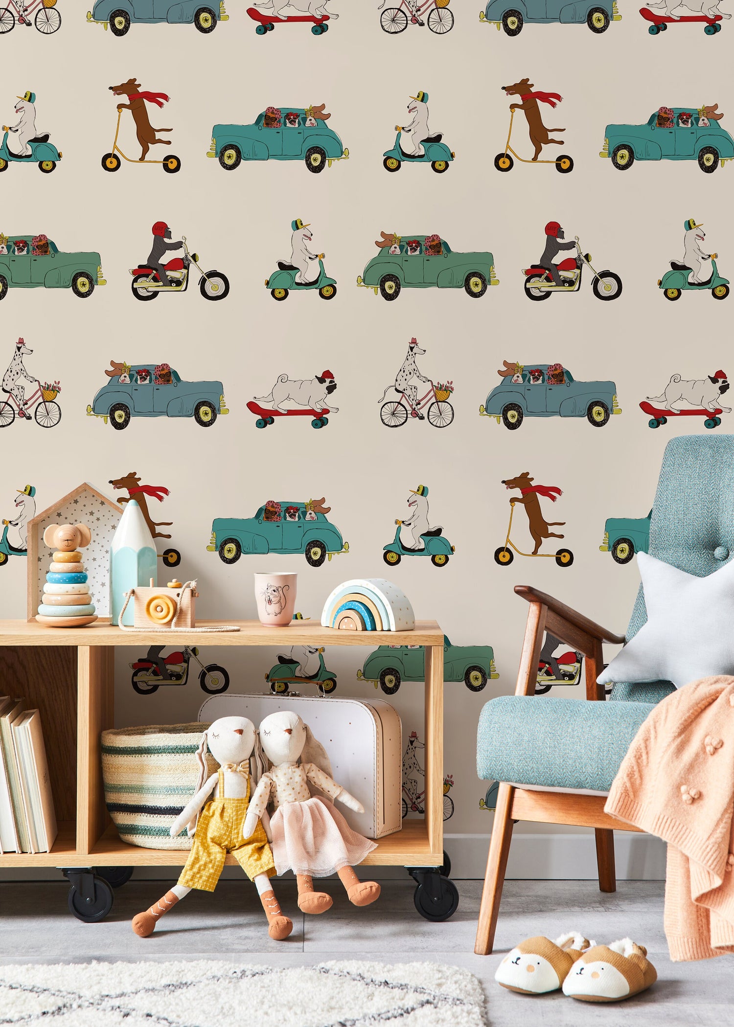 Pups in Cars Wallpaper Removable Peel and Stick Wallpaper, Animal Dog Wallpaper Repositionable Peel and Stick Wallpaper - ZACE