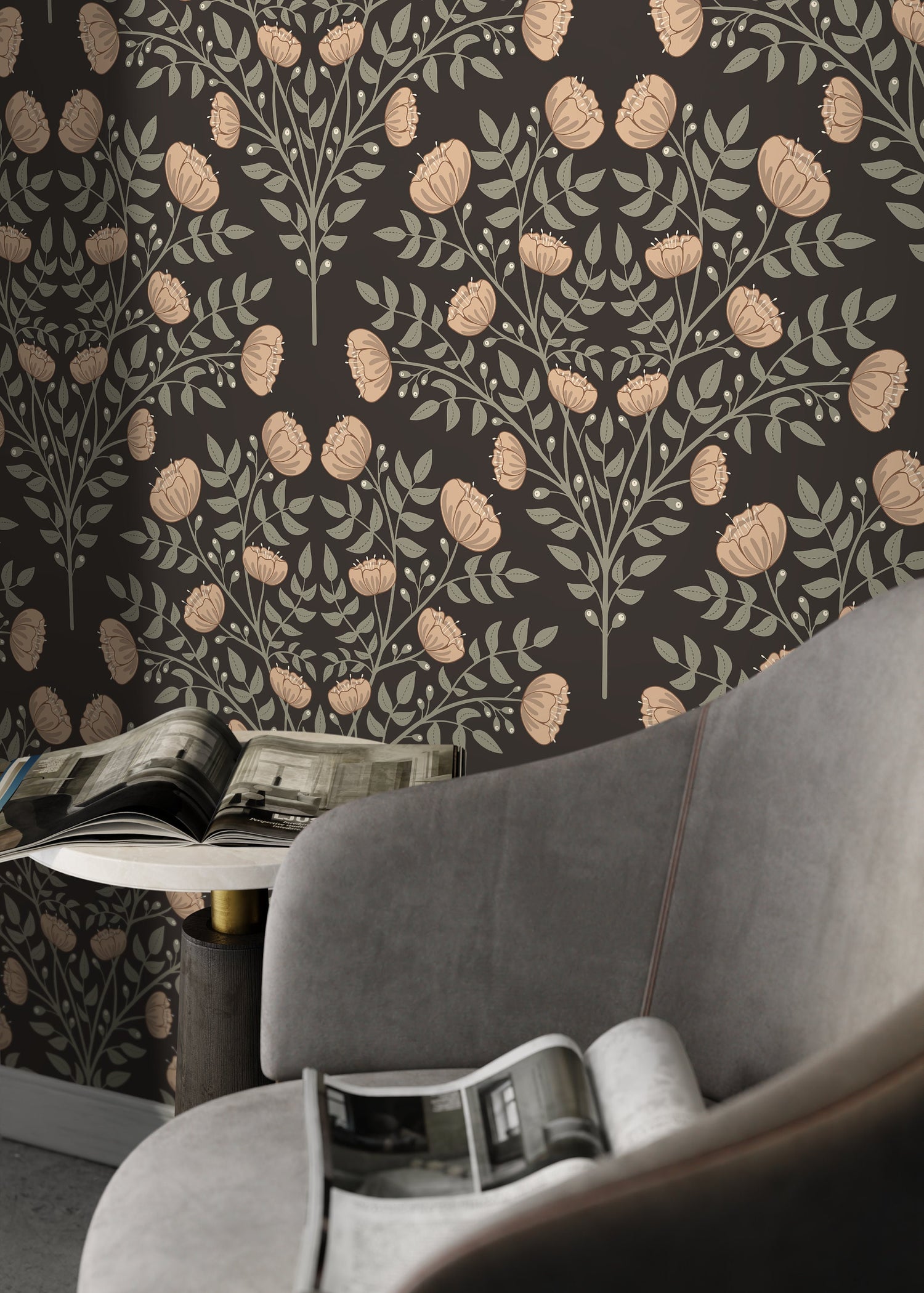 Elegant Floral Symphony Wallpaper - D036