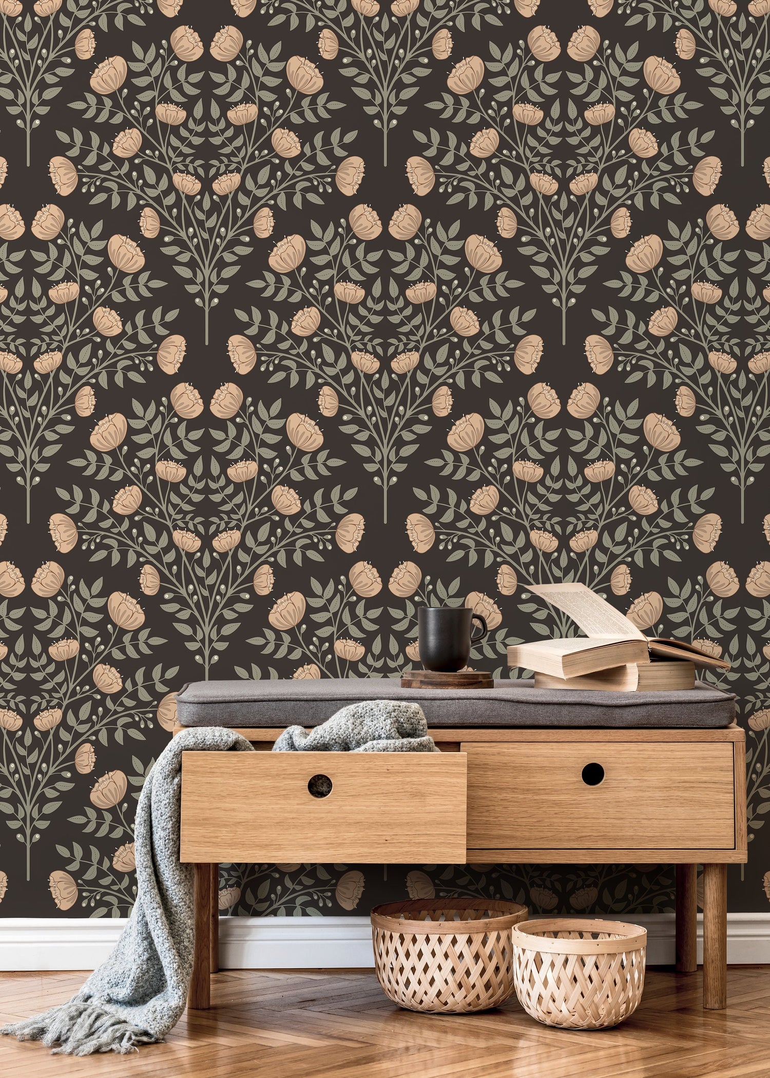 Elegant Floral Symphony Wallpaper - D036