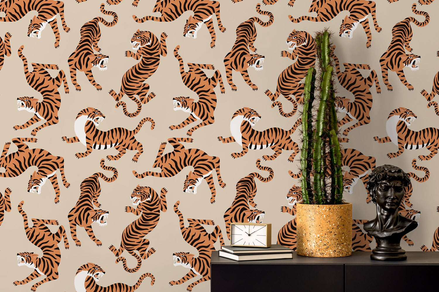 Boho Neutral Tiger Wallpaper Removable Peel and Stick Wallpaper, Animal Print Repositionable Peel and Stick Wallpaper - ZACK