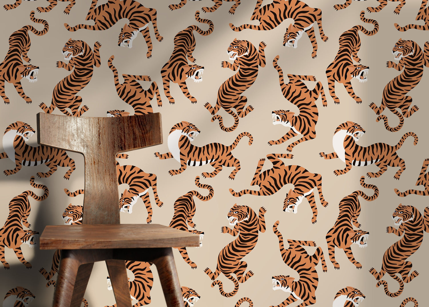 Boho Neutral Tiger Wallpaper Removable Peel and Stick Wallpaper, Animal Print Repositionable Peel and Stick Wallpaper - ZACK