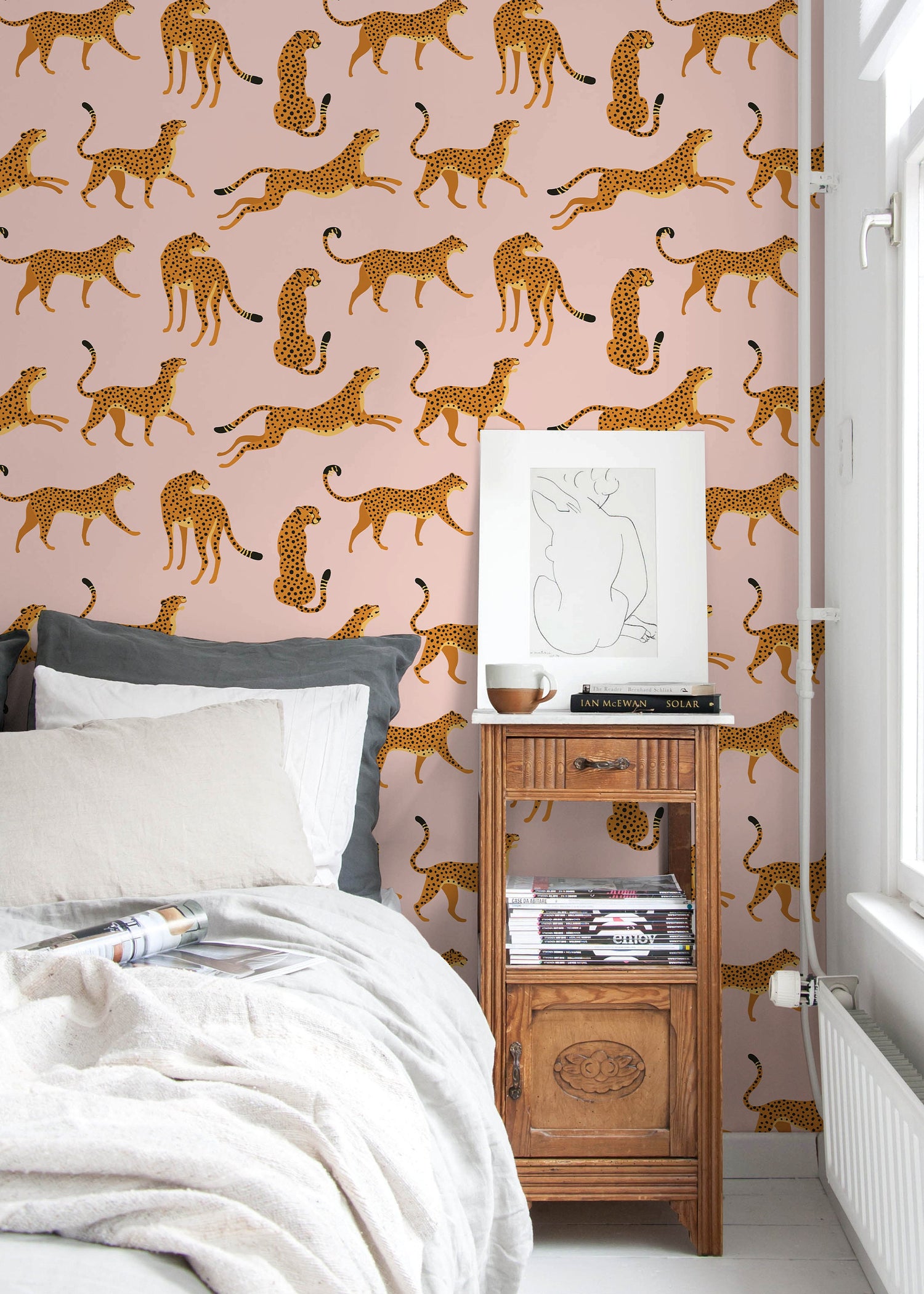 Pink Boho Cheetah Wallpaper Removable and Repositionable Peel and Stick or Traditional Pre-pasted Wallpaper - ZACM