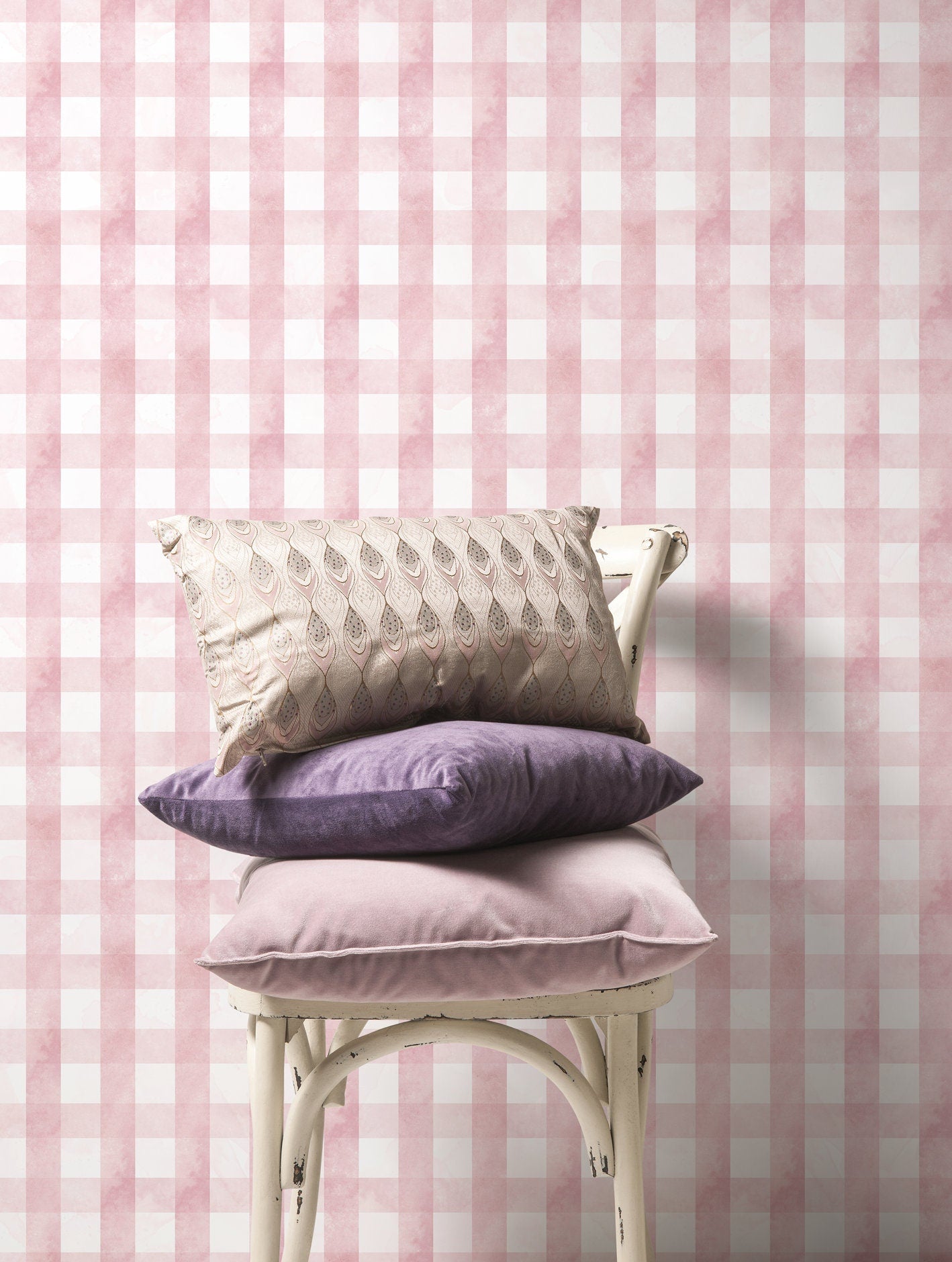 Pink Gingham Wallpaper / Peel and Stick Wallpaper Removable Wallpaper Home Decor Wall Art Wall Decor Room Decor - D011