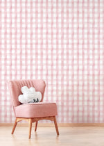 Pink Gingham Wallpaper / Peel and Stick Wallpaper Removable Wallpaper Home Decor Wall Art Wall Decor Room Decor - D011