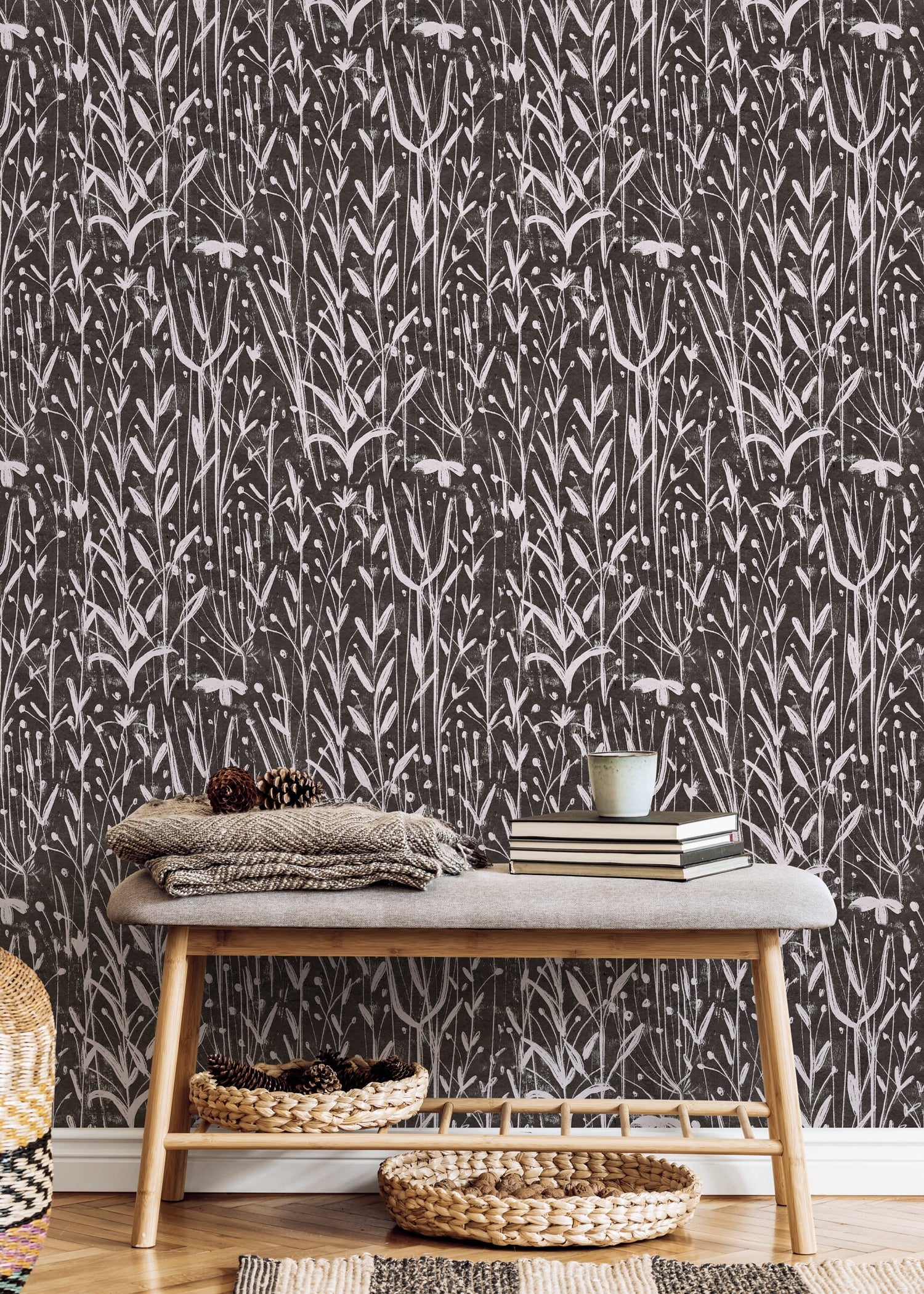 Wild Botanical Charcoal Wallpaper - D014