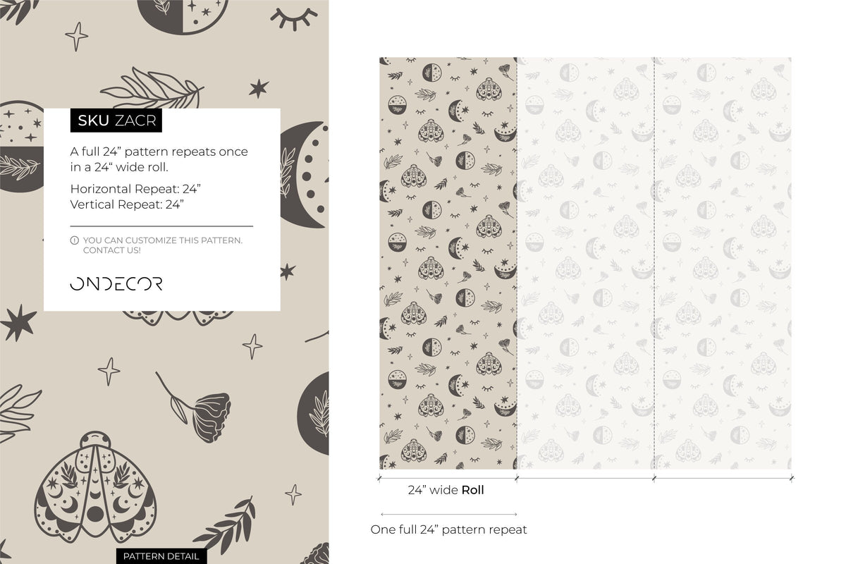 Mystique and Celestial Wallpaper Removable Peel and Stick Wallpaper, Peel and Stick Wallpaper Moon and Butterfly - ZACR