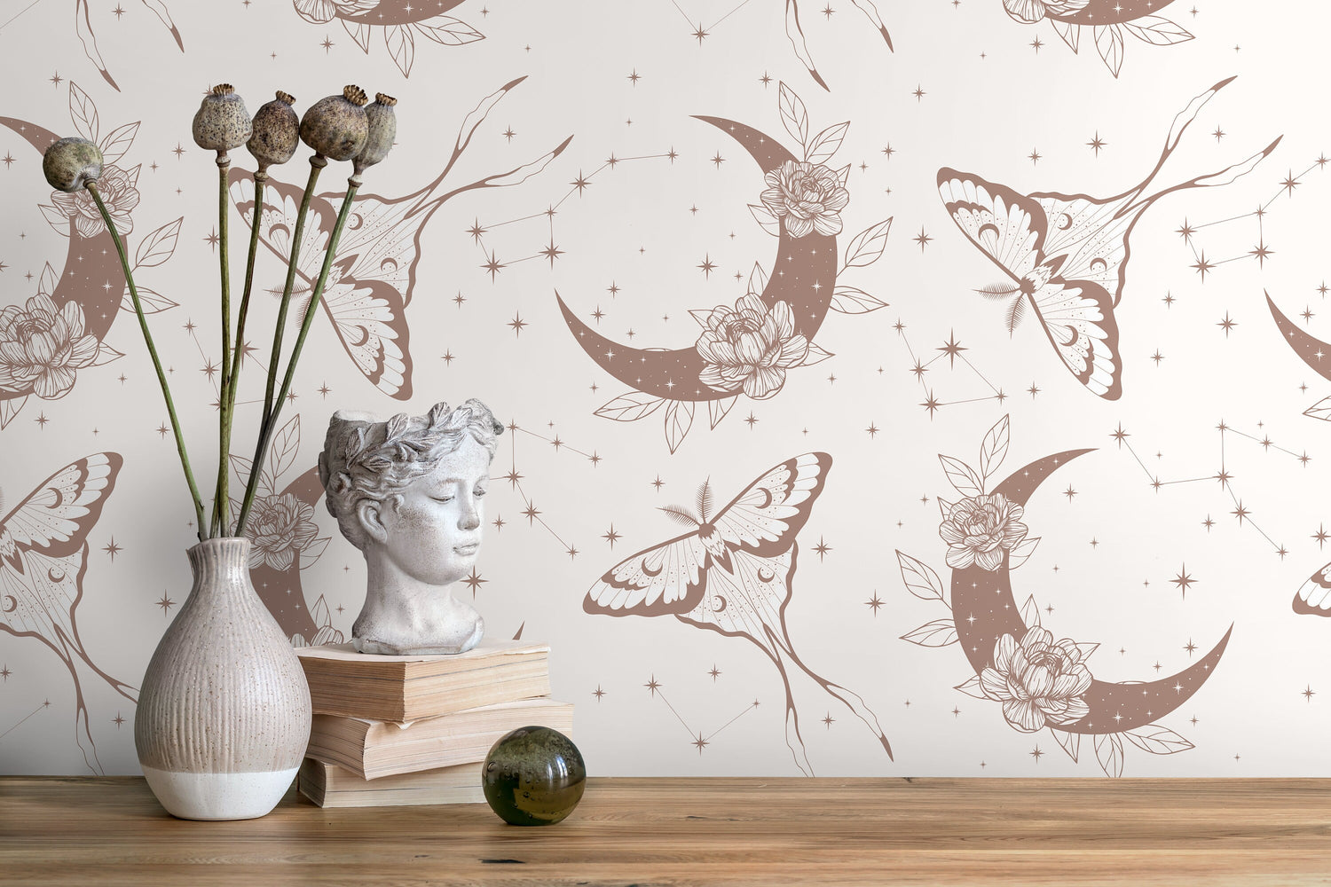 Mystique and Celestial Wallpaper Removable Peel and Stick Wallpaper, Peel and Stick Wallpaper Moon and Butterfly - ZACT