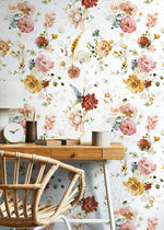 Vintage Floral Watercolor Wallpaper / Peel and Stick Wallpaper Removable Wallpaper Home Decor Wall Art Wall Decor Room Decor - D022