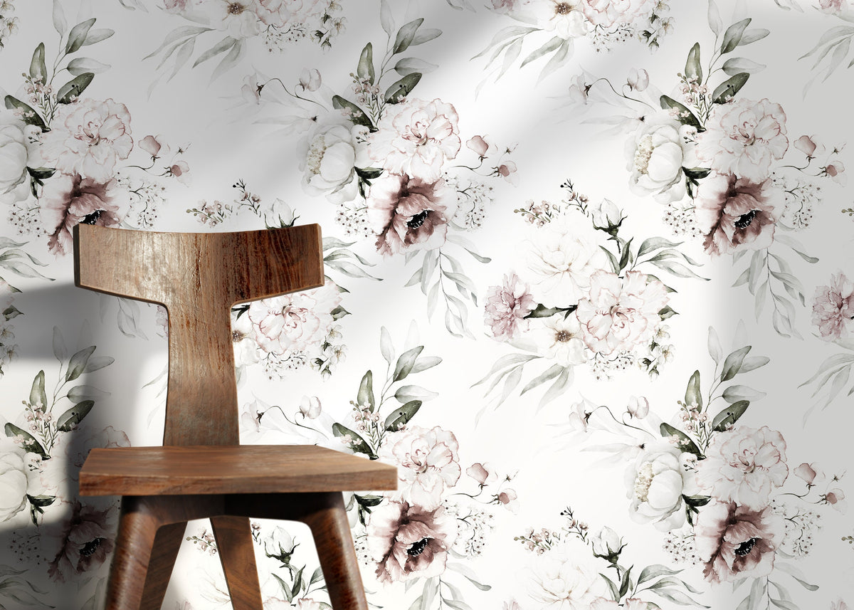 Neutral Vintage Peony Wallpaper / Peel and Stick Wallpaper Removable Wallpaper Home Decor Wall Art Wall Decor Room Decor - D023