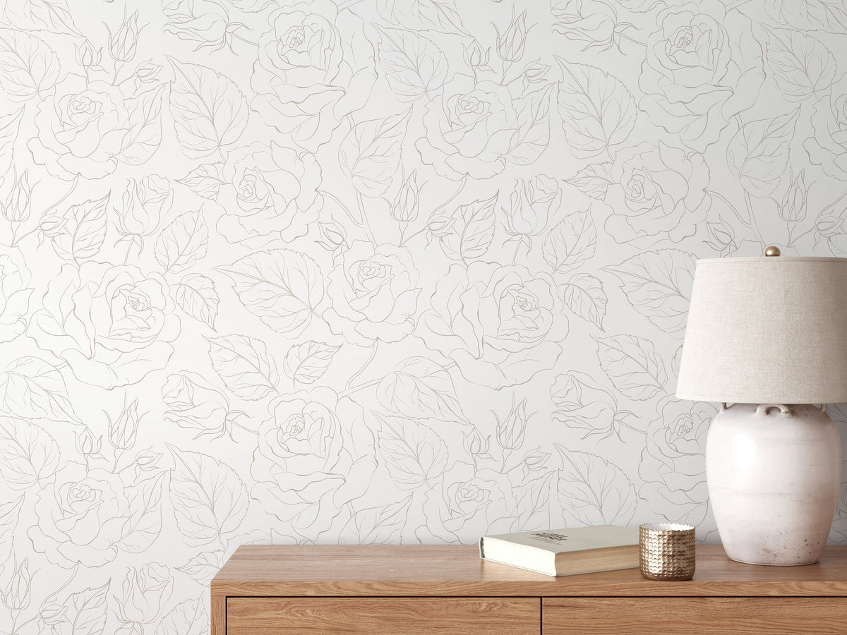 Neutral Boho Minimalist Peony Wallpaper Peel and Stick Removable Repositionable Geometric Minimalistic Abstract - ZADK