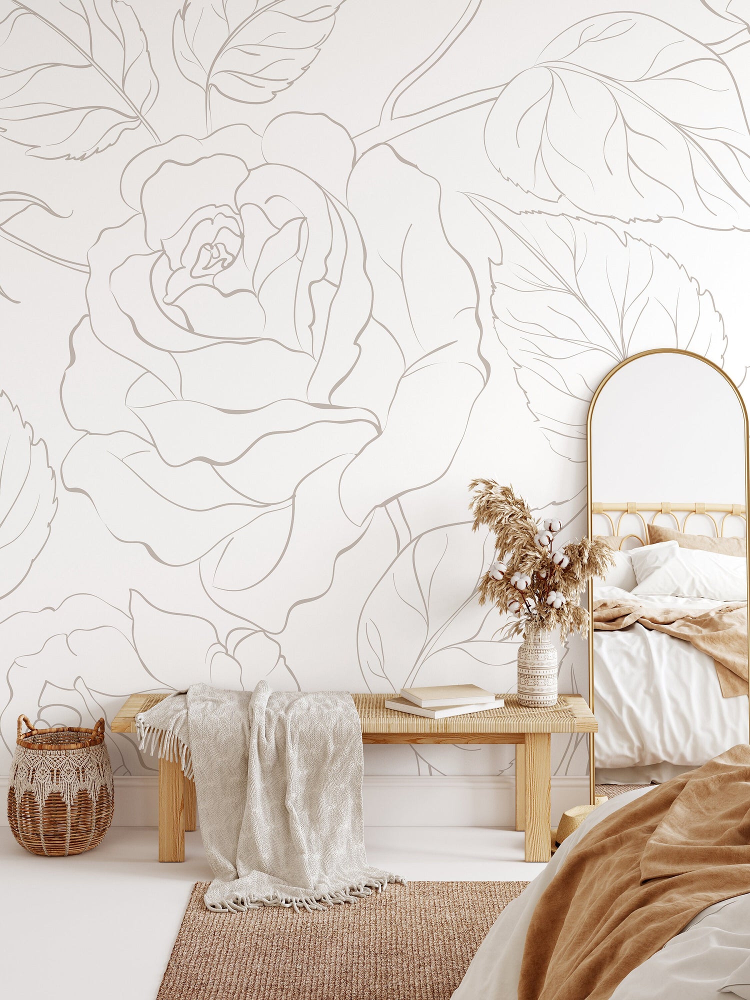 The Neutral Minimalist Peony Mural Mural Self Adhesive Large Scale Wallpaper Peony Floral Traditional Pre-pasted or Peel and Stick - ZADP