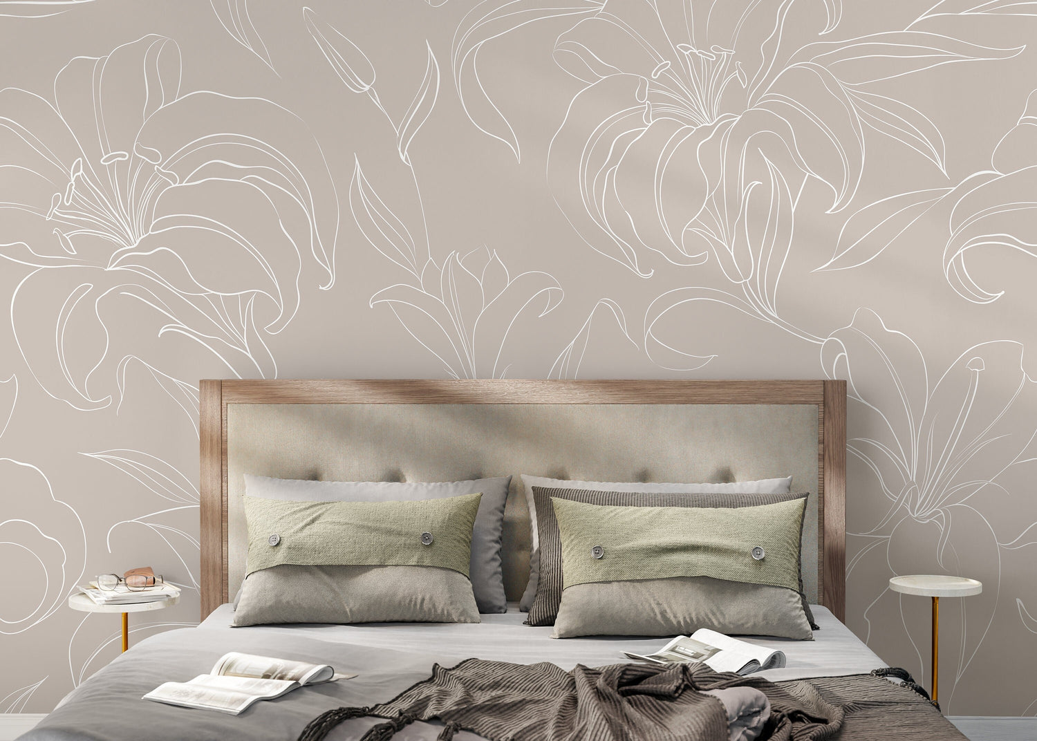 The Beige Minimalist Peony Mural Mural Self Adhesive Large Scale Wallpaper Peony Floral Traditional Pre-pasted or Peel and Stick - ZADQ