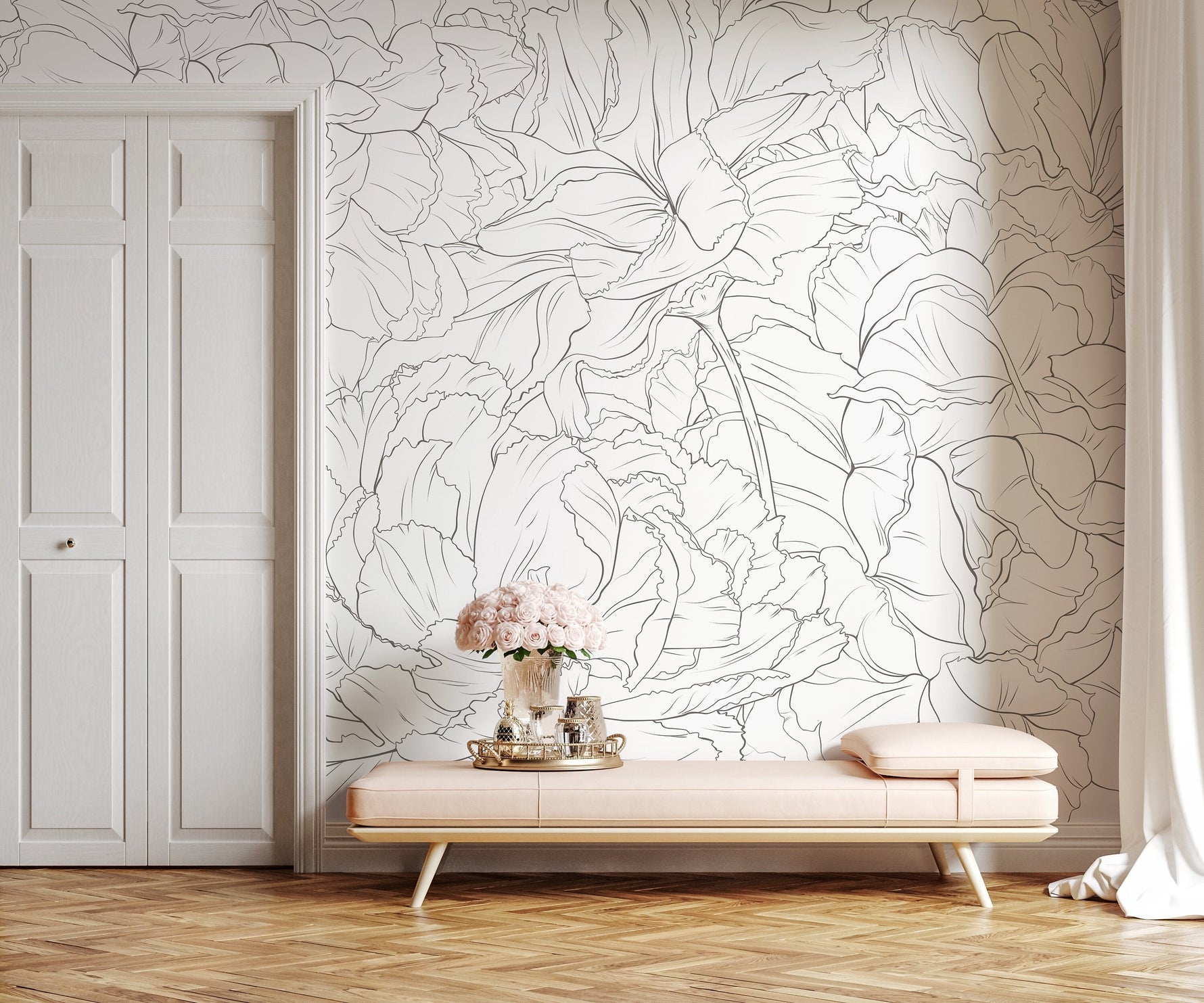 The Minimalist Peony Mural Mural Self Adhesive Large Scale Wallpaper Peony Floral Traditional Pre-pasted or Peel and Stick - ZADT