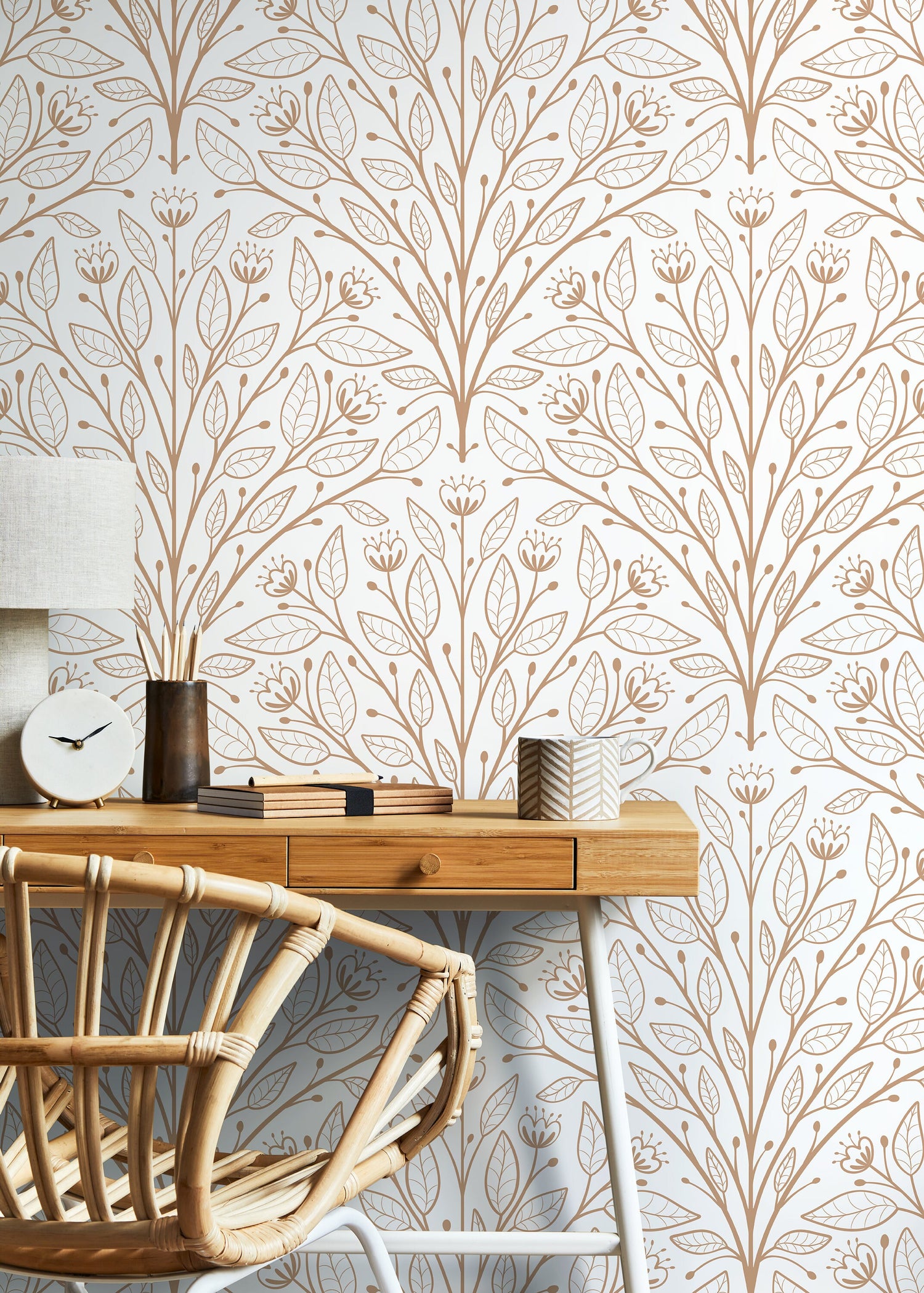 Beige Boho Floral Wallpaper / Peel and Stick Wallpaper Removable Wallpaper Home Decor Wall Art Wall Decor Room Decor - D041