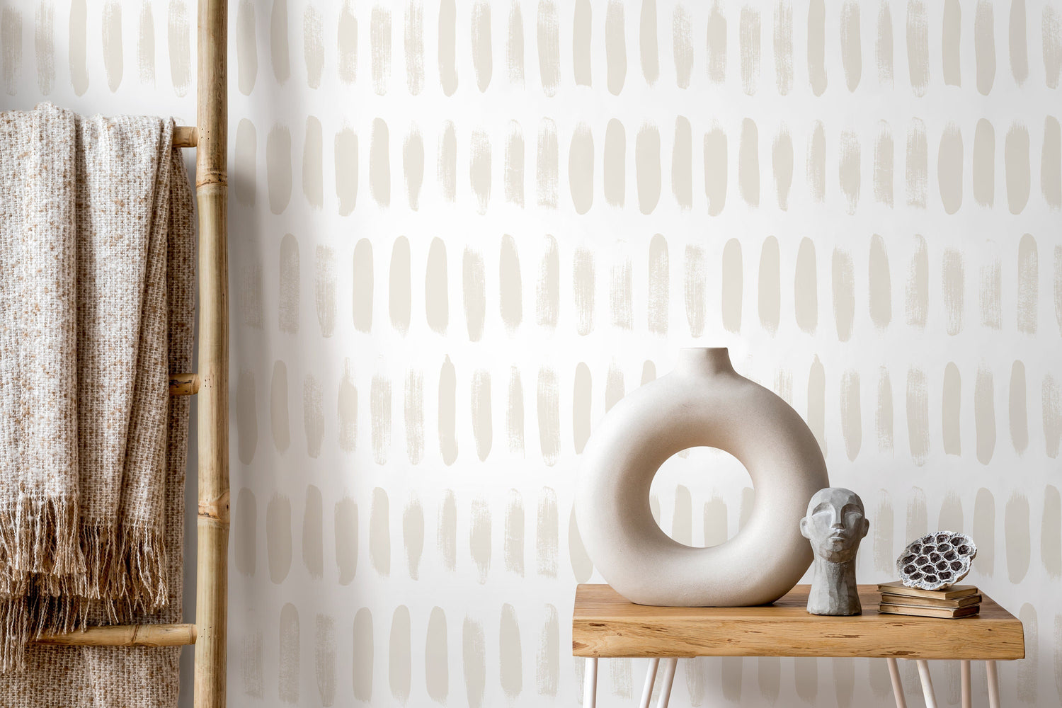 Neutral Paint Brush Dotted in Sand Wallpaper Abstract Removable and Repositionable Peel and Stick or Traditional Pre-pasted Wallpaper - ZADE