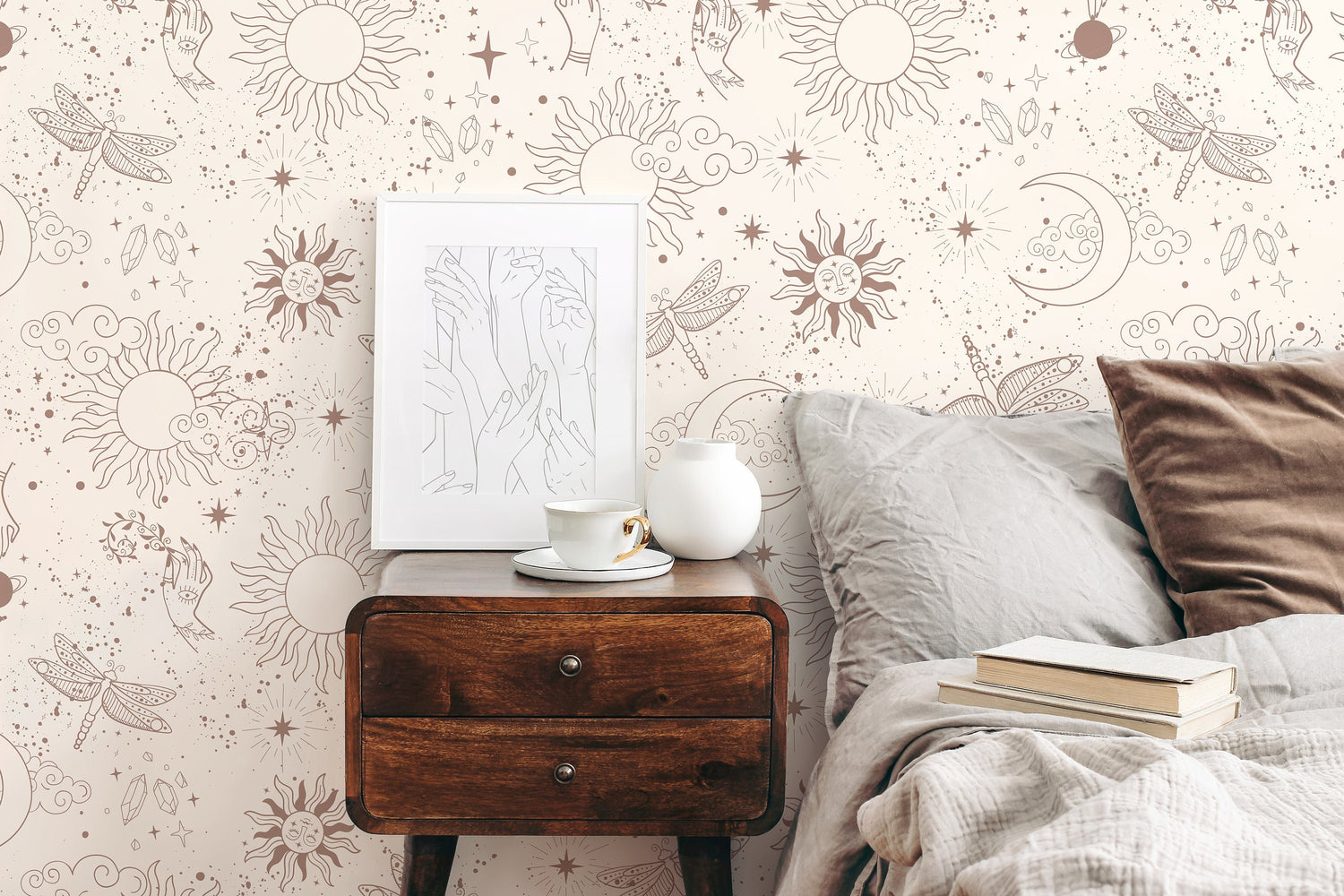 Mystique and Celestial Wallpaper Removable Peel and Stick Wallpaper, Peel and Stick Wallpaper Moon and Butterfly - ZAAV