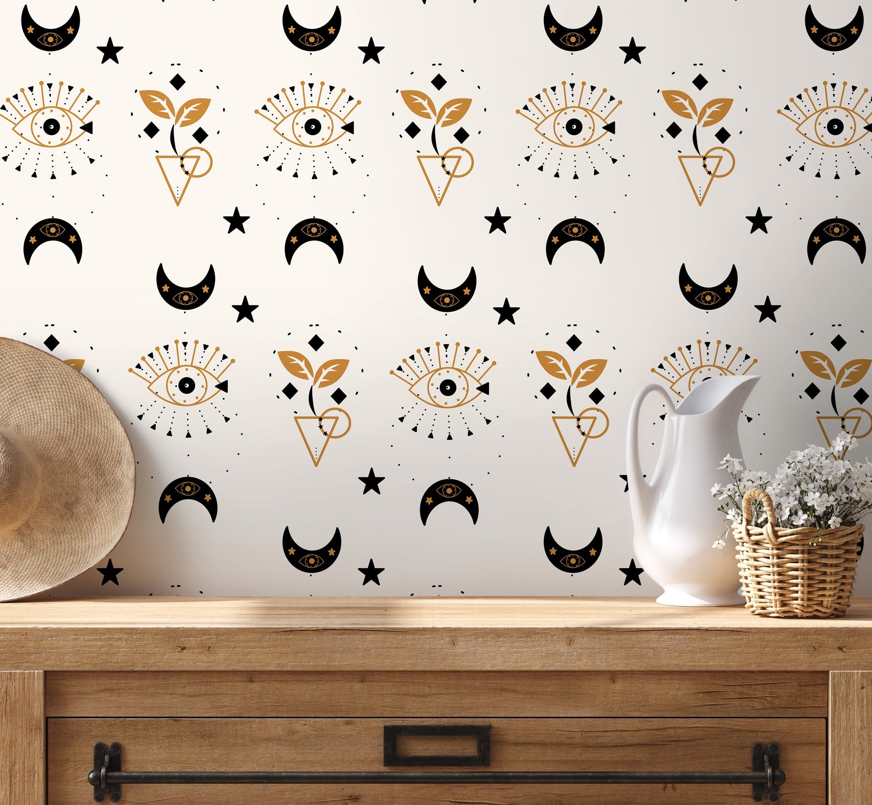 Mystique and Celestial Wallpaper Removable Peel and Stick Wallpaper, Peel and Stick Wallpaper Moon and Butterfly - ZAAY