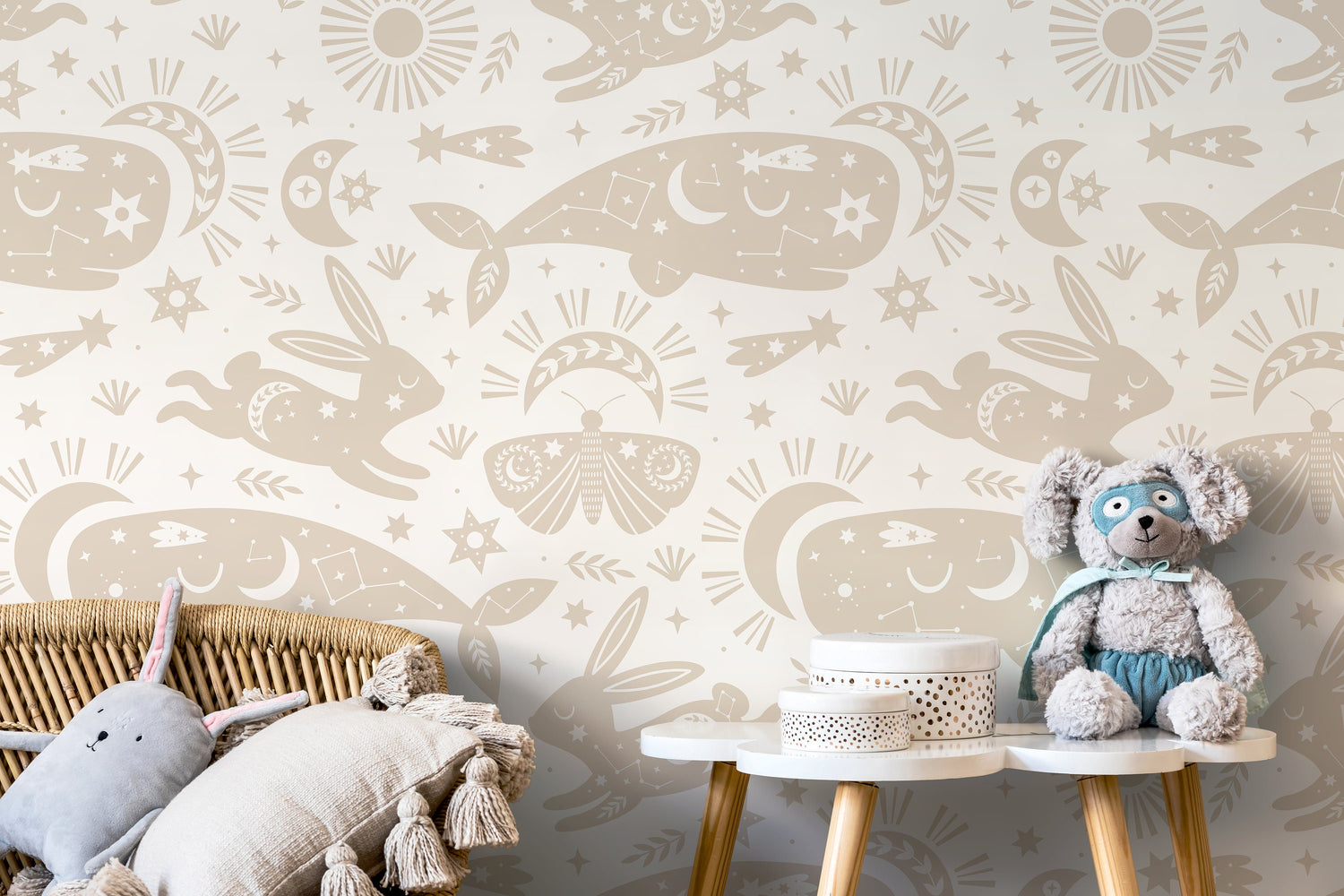 Mystique and Celestial Wallpaper Removable Peel and Stick Wallpaper, Peel and Stick Wallpaper Neutral Moon and Sun - ZABE