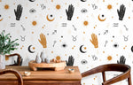 Astral Pray Wallpaper Removable Peel and Stick Wallpaper, Modern Boho Hands Sun Moon Print Repositionable Peel and Stick Wallpaper - ZABI