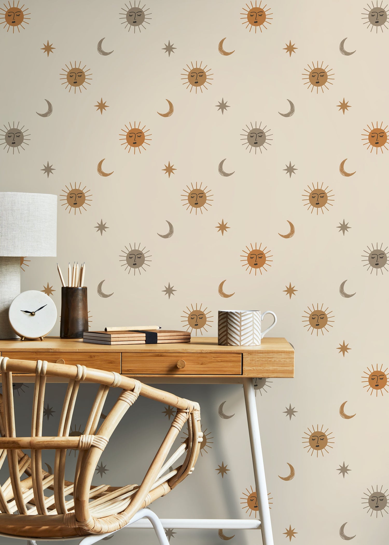 Sun and Moon Wallpaper Removable Peel and Stick Wallpaper, Mystic Boho Constellation Peel and Stick Wallpaper - ZACA