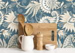 Blue and Beige Vintage Wallpaper / Peel and Stick Wallpaper Removable Wallpaper Home Decor Wall Art Wall Decor Room Decor - D091