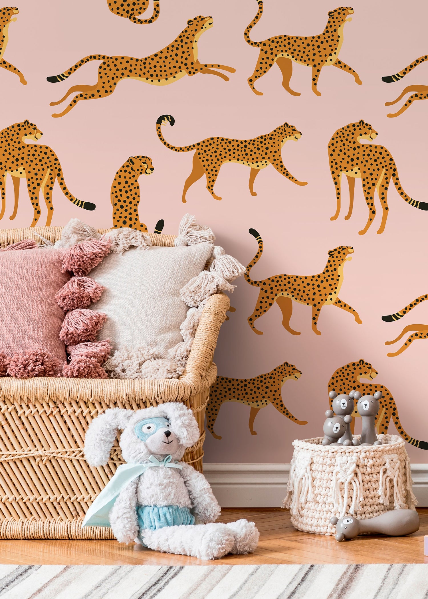 Pink Boho Cheetah Wallpaper Removable and Repositionable Peel and Stick or Traditional Pre-pasted Wallpaper - ZACM