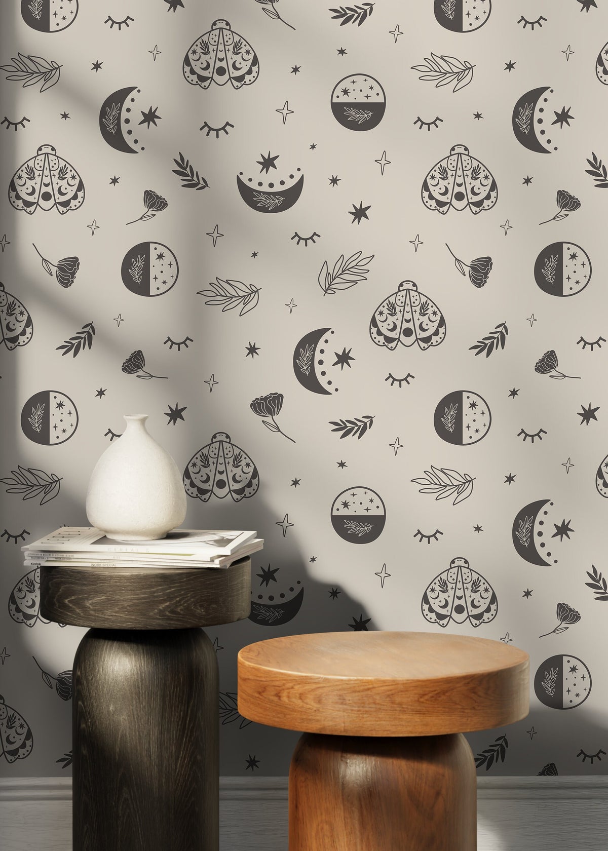 Mystique and Celestial Wallpaper Removable Peel and Stick Wallpaper, Peel and Stick Wallpaper Moon and Butterfly - ZACR