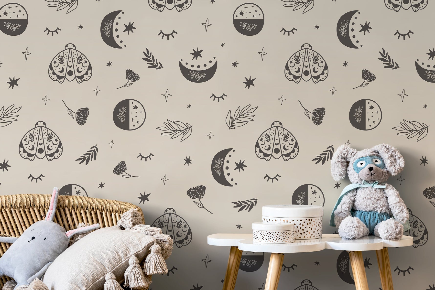 Mystique and Celestial Wallpaper Removable Peel and Stick Wallpaper, Peel and Stick Wallpaper Moon and Butterfly - ZACR