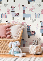 Cute Llamas Kids Wallpaper / Peel and Stick Wallpaper Removable Wallpaper Home Decor Wall Art Wall Decor Room Decor - D118