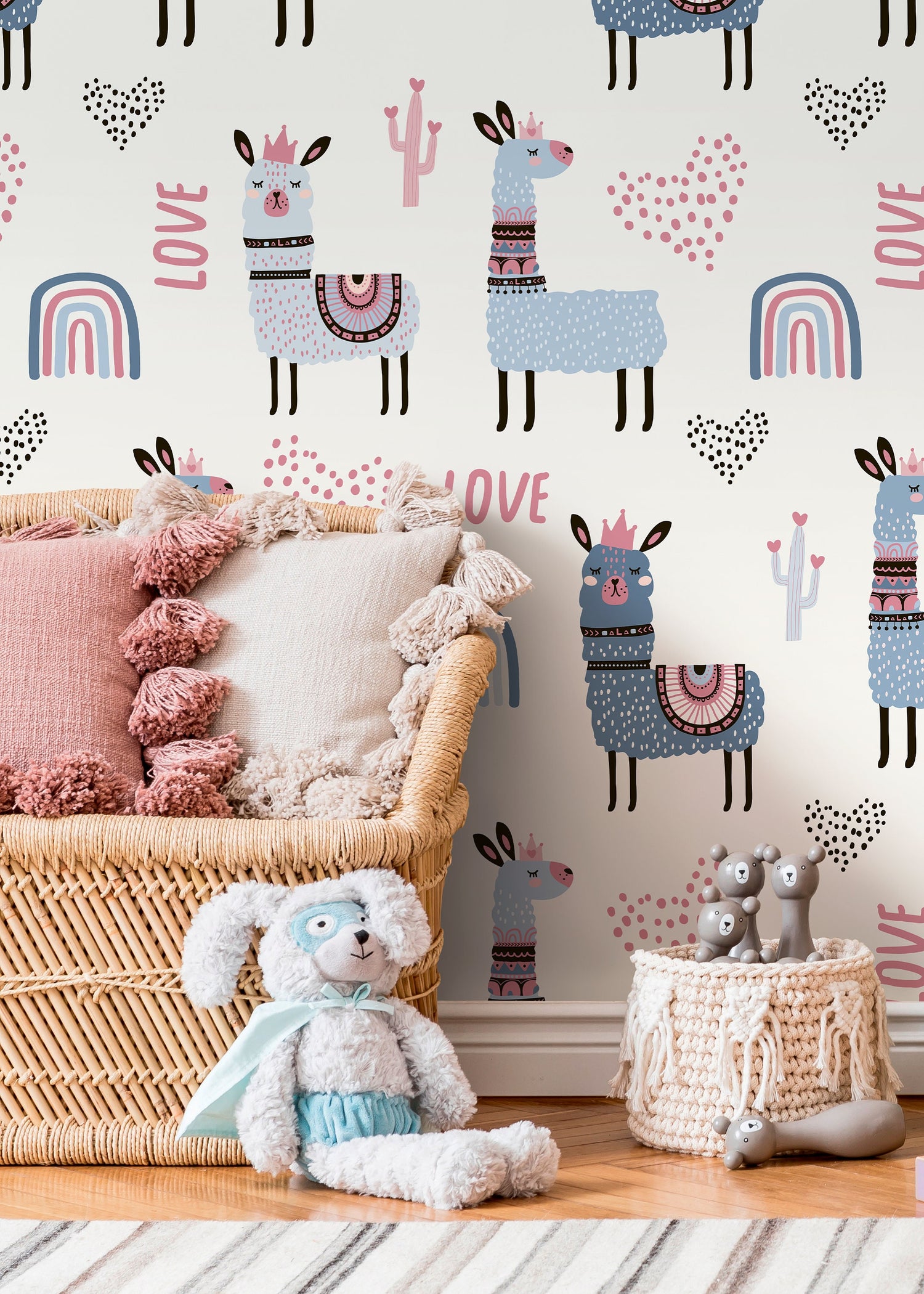 Cute Llamas Kids Wallpaper / Peel and Stick Wallpaper Removable Wallpaper Home Decor Wall Art Wall Decor Room Decor - D118