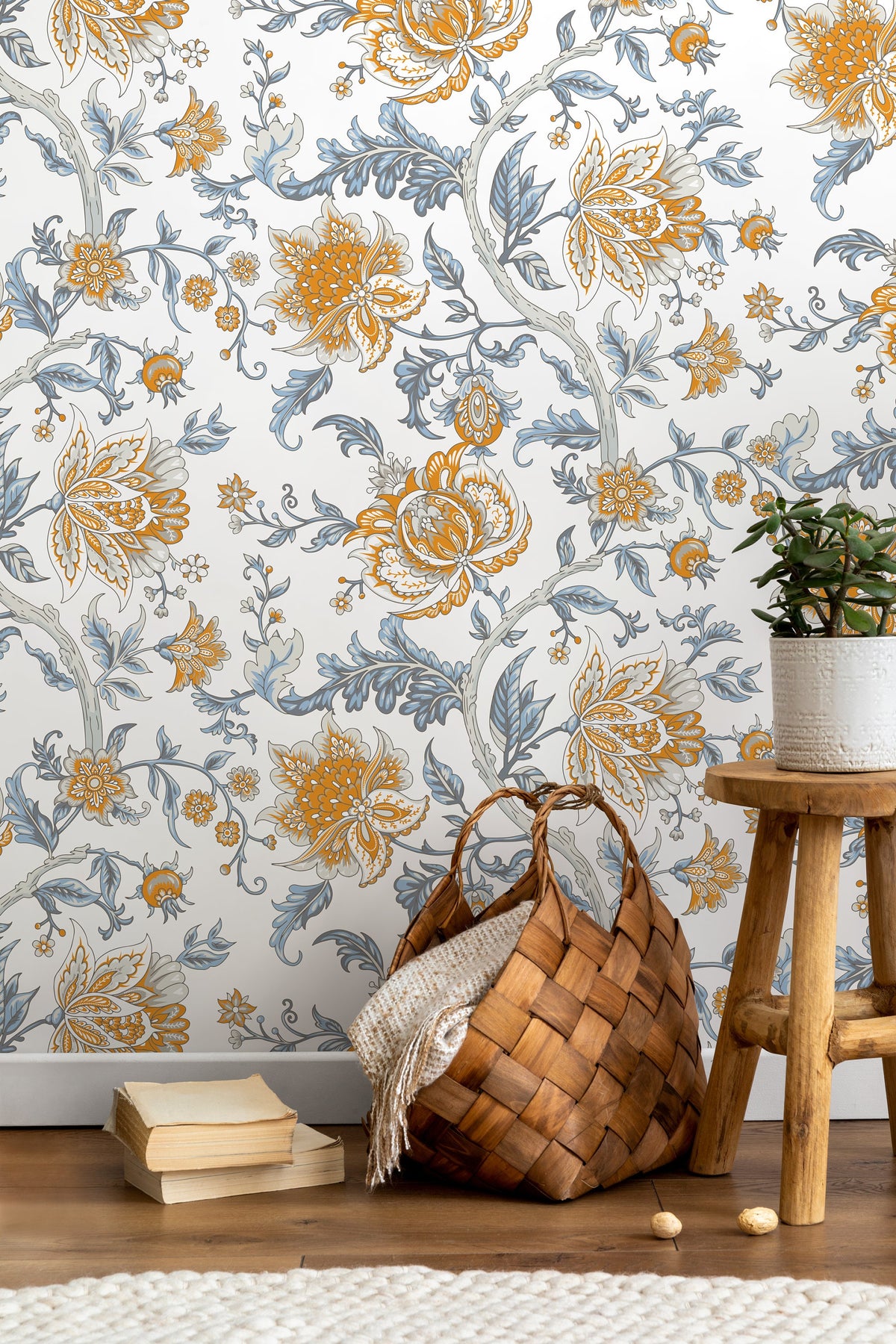 Vintage Floral Garden Wallpaper / Peel and Stick Wallpaper Removable Wallpaper Home Decor Wall Art Wall Decor Room Decor - D127