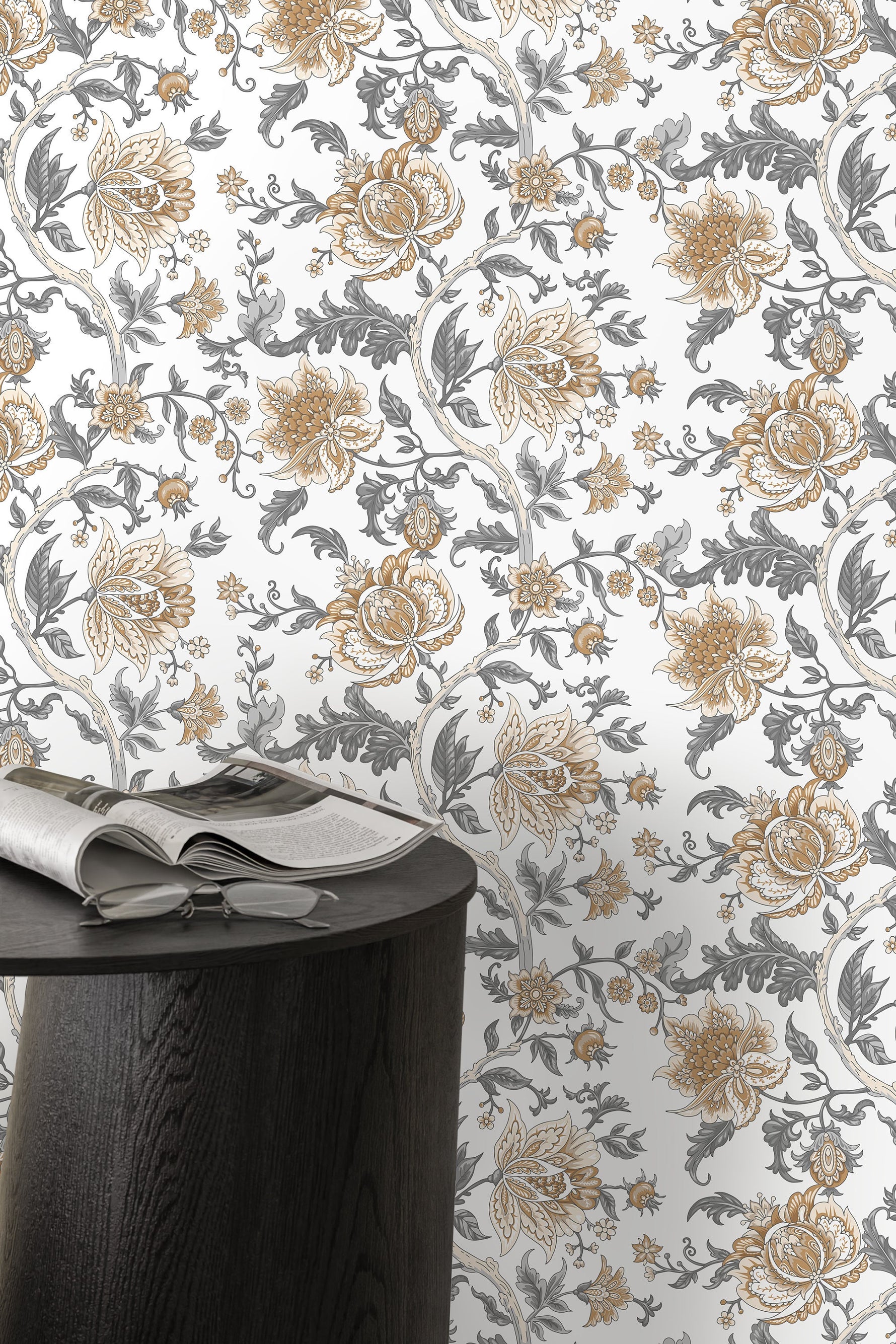 Neutral Vintage Floral Wallpaper / Peel and Stick Wallpaper Removable Wallpaper Home Decor Wall Art Wall Decor Room Decor - D130