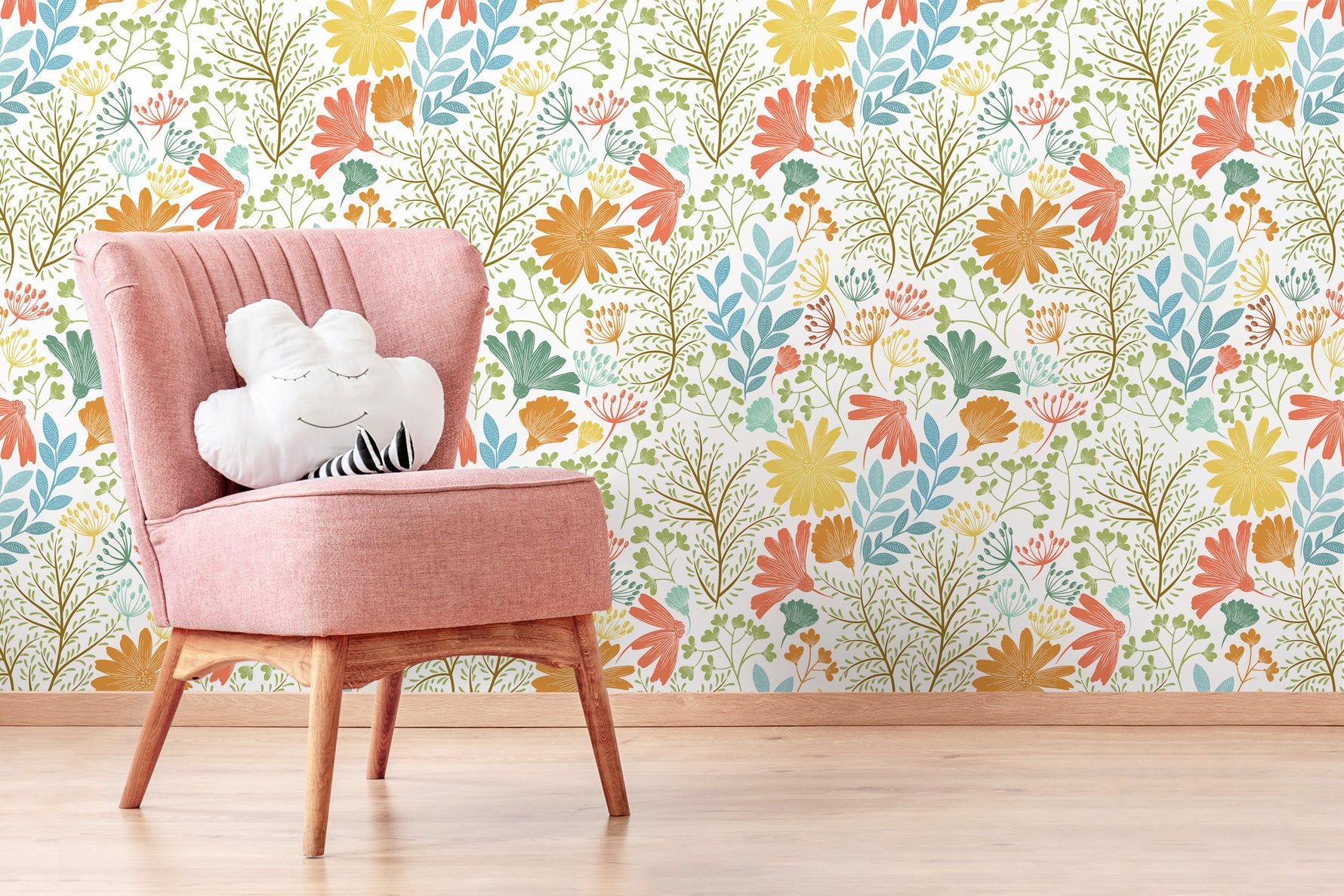 Colorful Wildflowers Wallpaper / Peel and Stick Wallpaper Removable Wallpaper Home Decor Wall Art Wall Decor Room Decor - D132