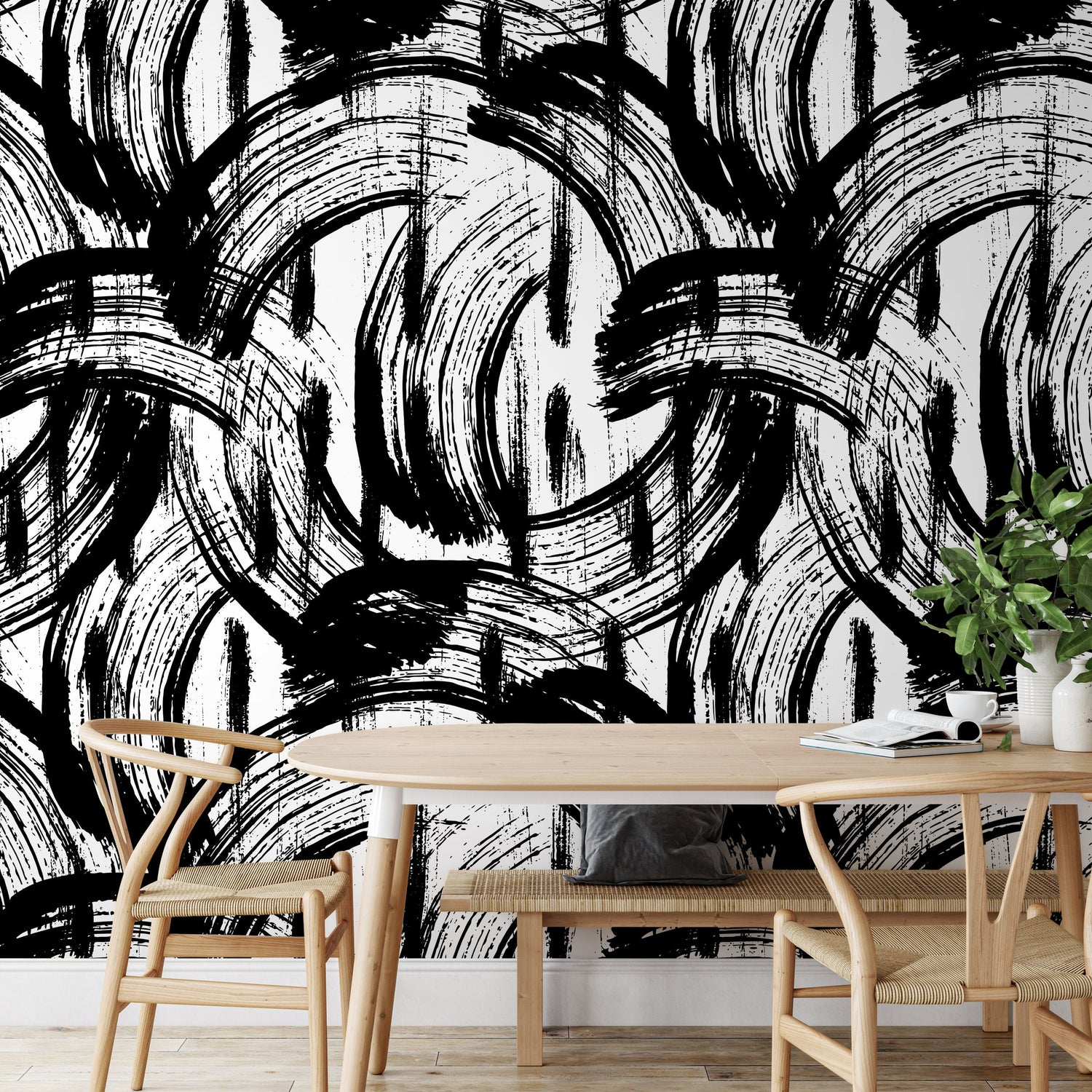 Removable Wallpaper Peel and Stick Wallpaper Wall Paper Wall Mural - Black and White Paintbrush Wallpaper - B039