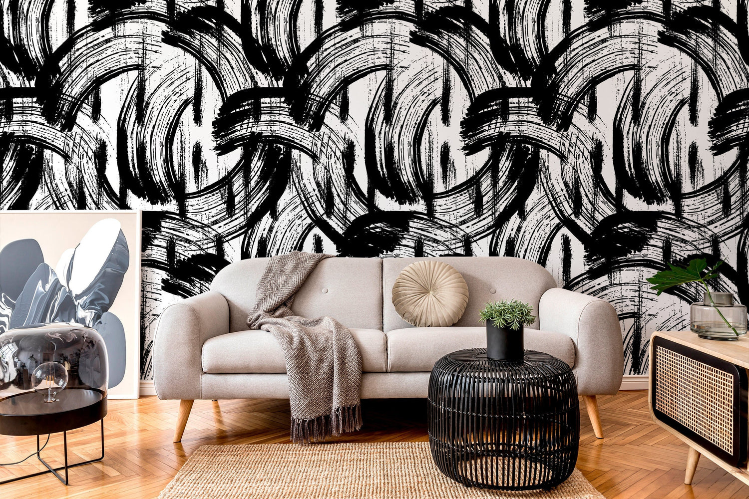 Removable Wallpaper Peel and Stick Wallpaper Wall Paper Wall Mural - Black and White Paintbrush Wallpaper - B039