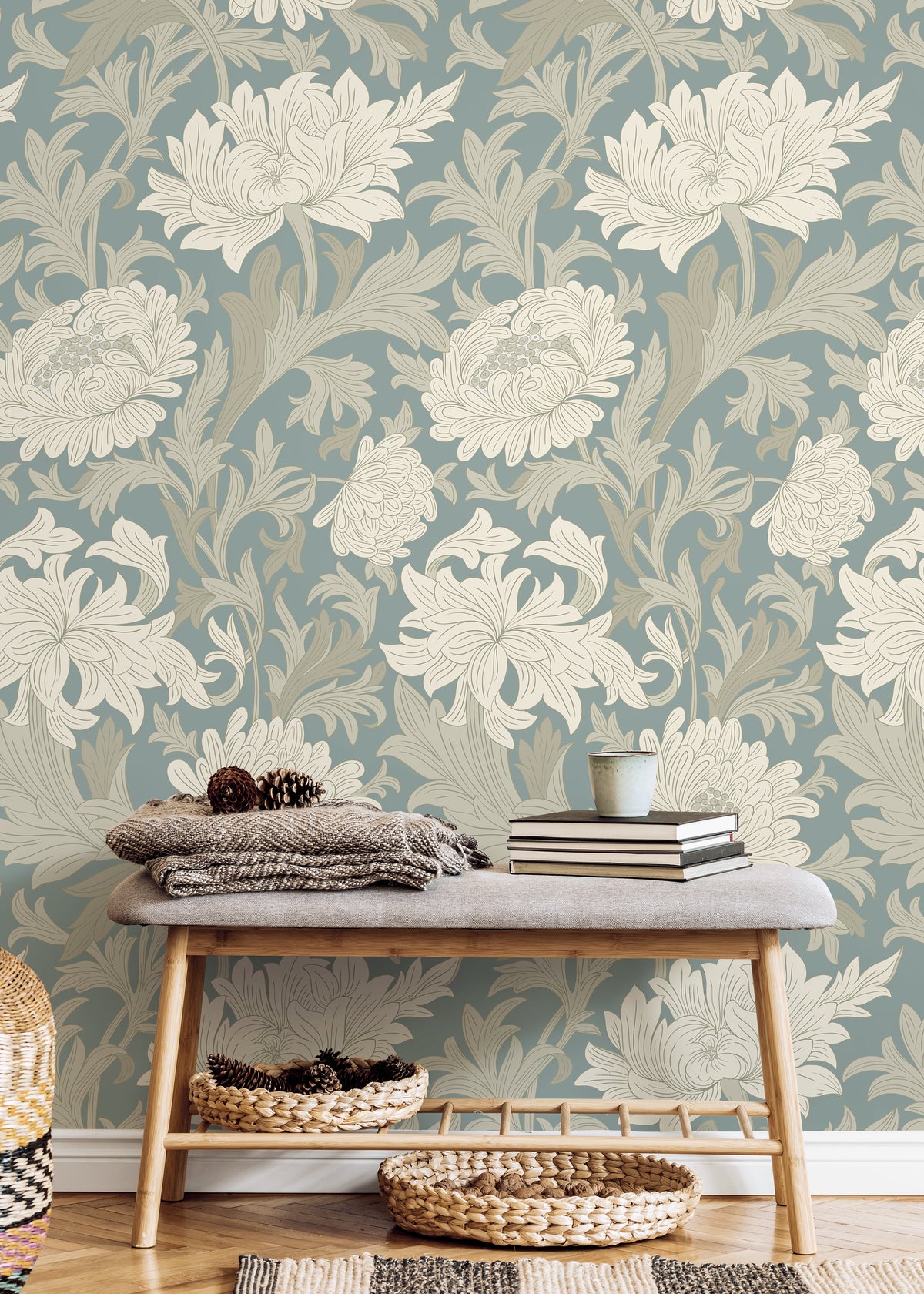 Floral Garden Art Nouveau Wallpaper / Peel and Stick Wallpaper Removable Wallpaper Home Decor Wall Art Wall Decor Room Decor - D187