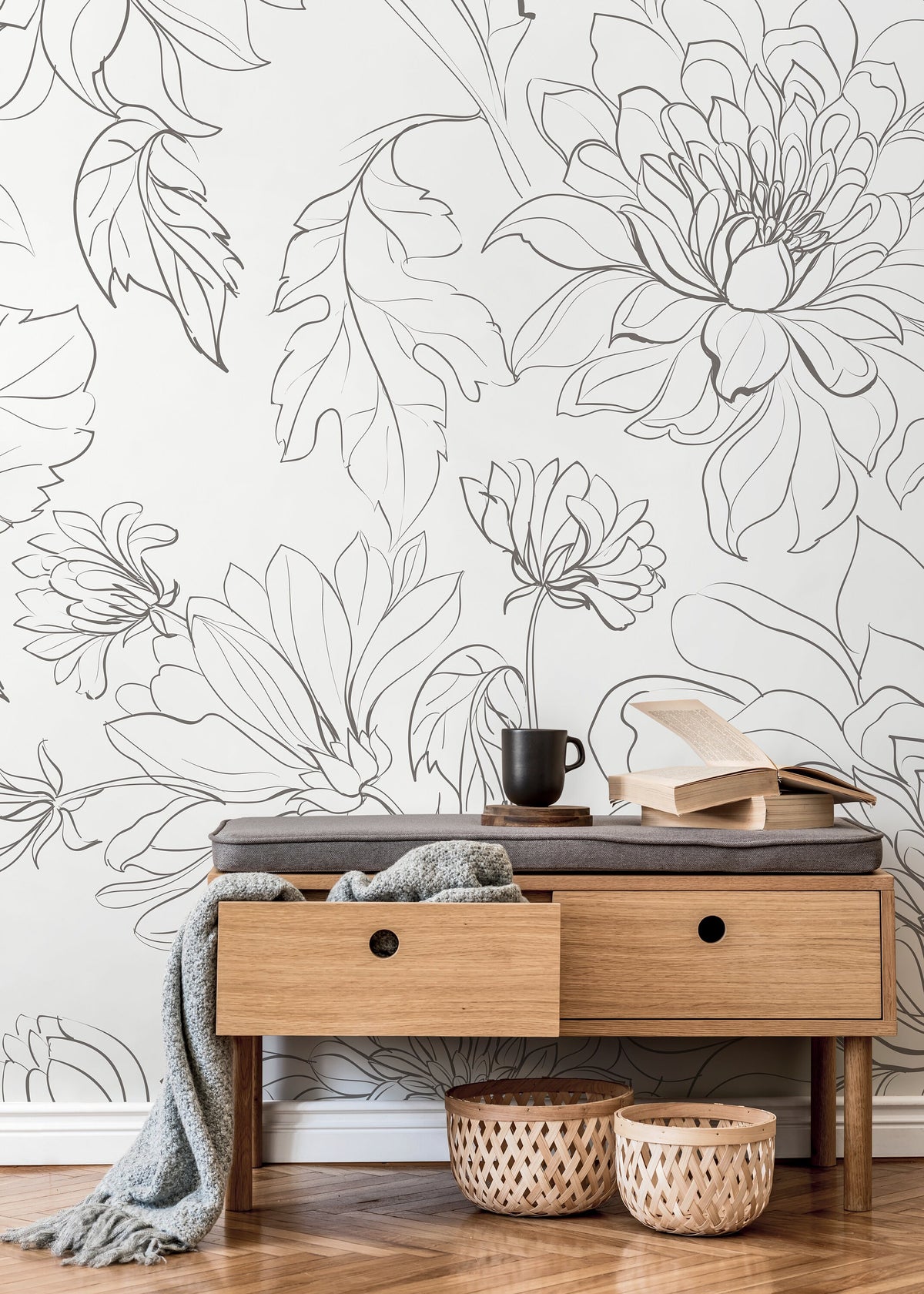 The Minimalist Peony Mural Mural Self Adhesive Large Scale Wallpaper Peony Floral Traditional Pre-pasted or Peel and Stick - ZADO