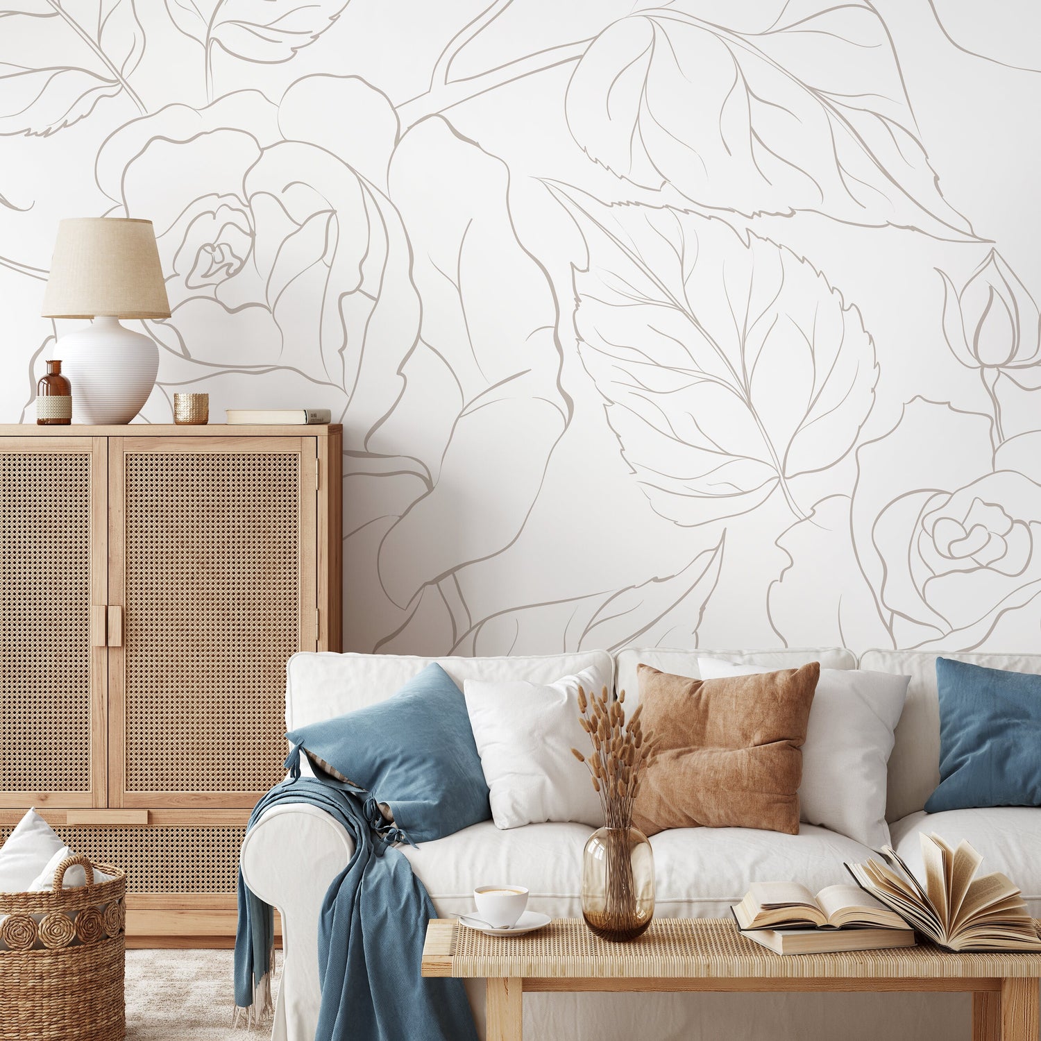 The Neutral Minimalist Peony Mural Mural Self Adhesive Large Scale Wallpaper Peony Floral Traditional Pre-pasted or Peel and Stick - ZADP