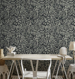 Dark Modern Floral Wallpaper / Peel and Stick Wallpaper Removable Wallpaper Home Decor Wall Art Wall Decor Room Decor - D158