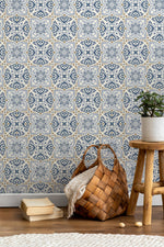 Blue Moroccan Tile Wallpaper / Peel and Stick Wallpaper Removable Wallpaper Home Decor Wall Art Wall Decor Room Decor - D162