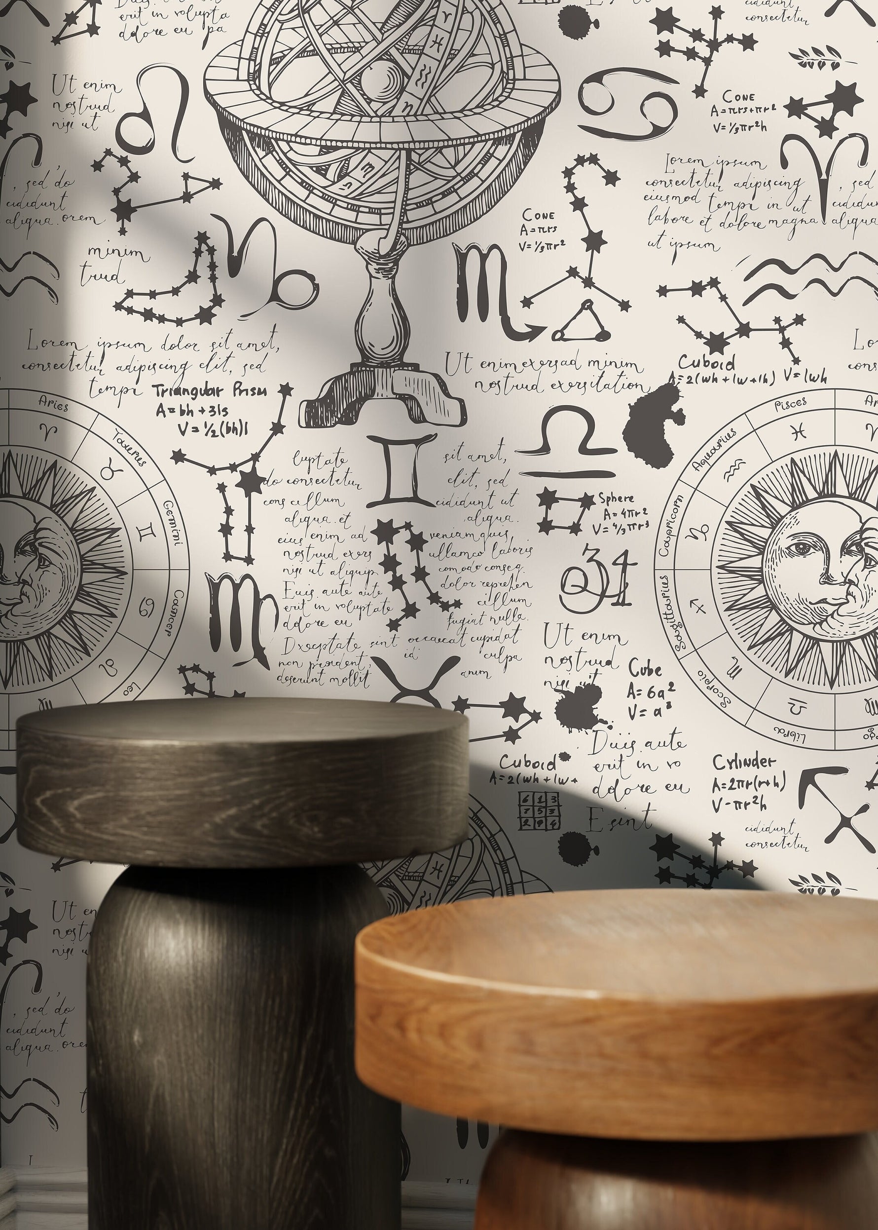 Mystique and Celestial Wallpaper Removable Peel and Stick Wallpaper, Peel and Stick Wallpaper Moon and Zodiac - ZAAX