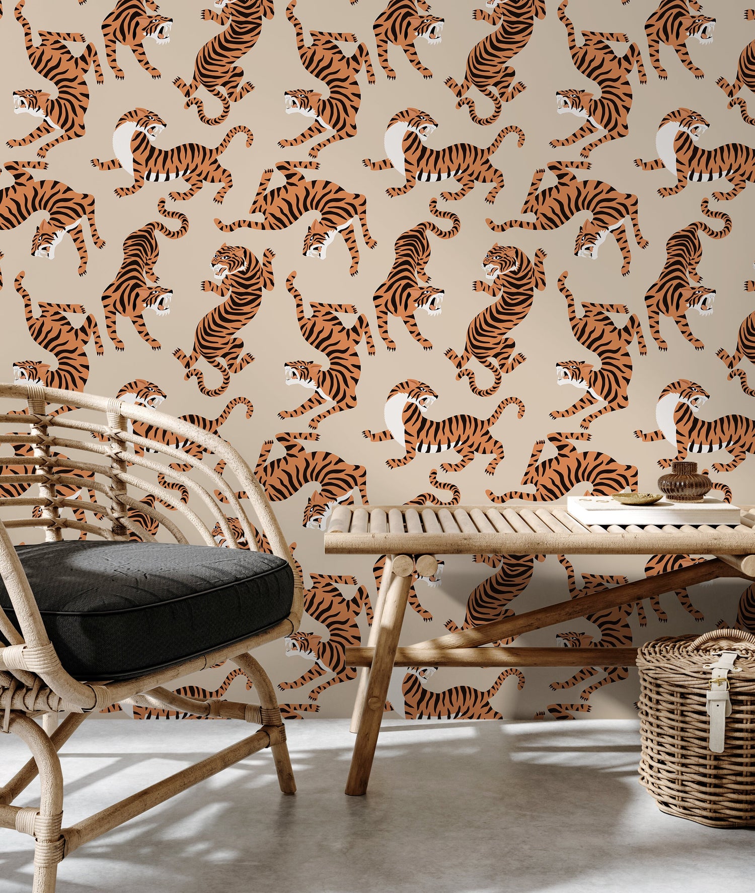 Boho Neutral Tiger Wallpaper Removable Peel and Stick Wallpaper, Animal Print Repositionable Peel and Stick Wallpaper - ZACK