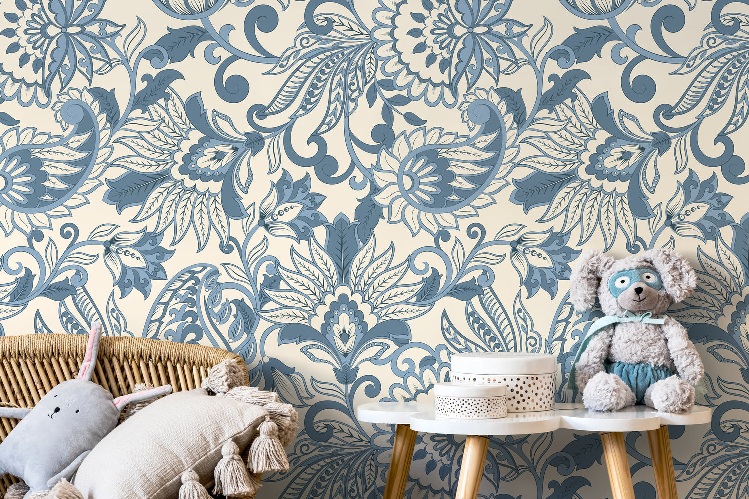 Blue Victorian Vintage Wallpaper / Peel and Stick Wallpaper Removable Wallpaper Home Decor Wall Art Wall Decor Room Decor - D087