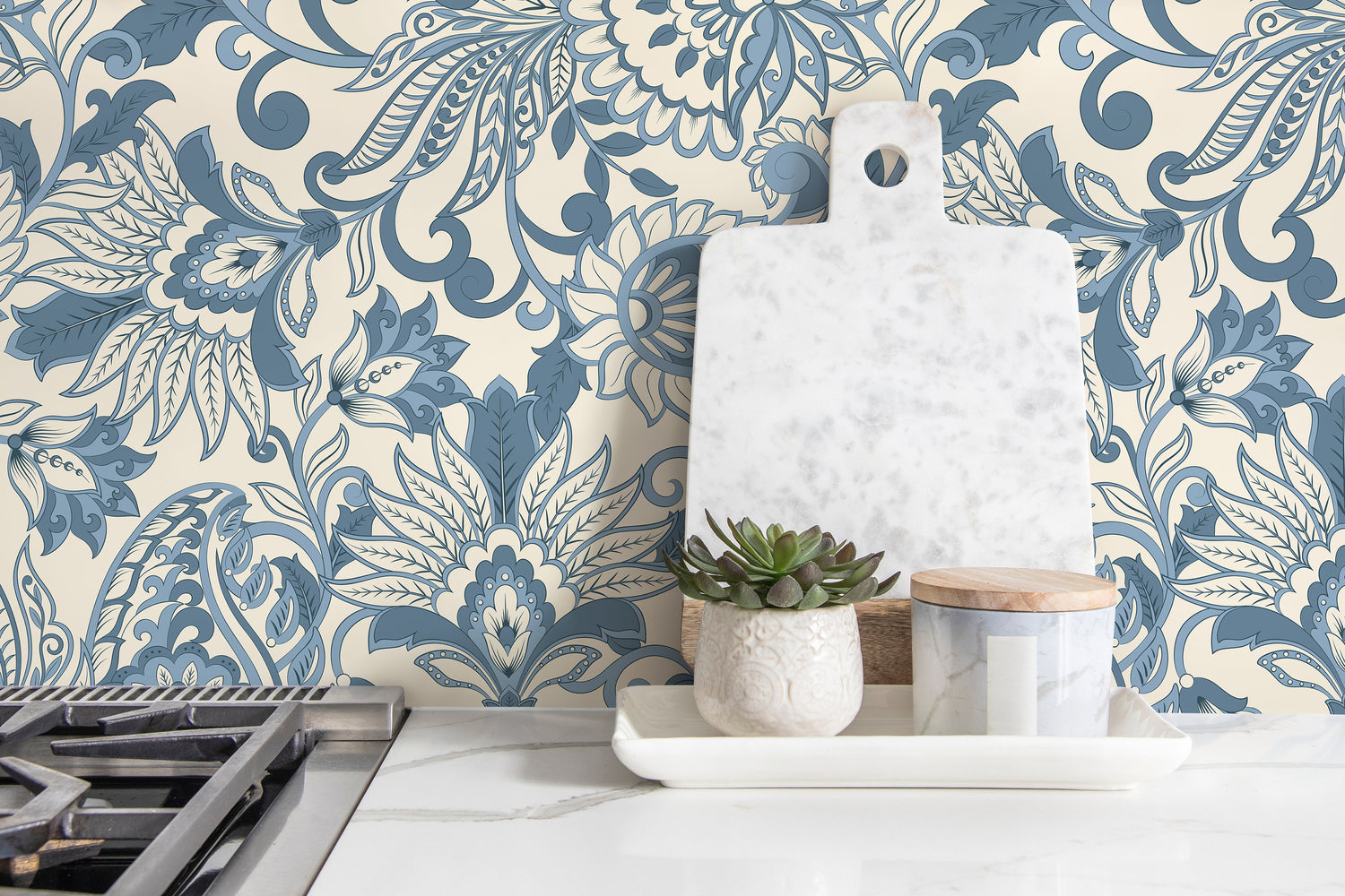 Blue Victorian Vintage Wallpaper / Peel and Stick Wallpaper Removable Wallpaper Home Decor Wall Art Wall Decor Room Decor - D087