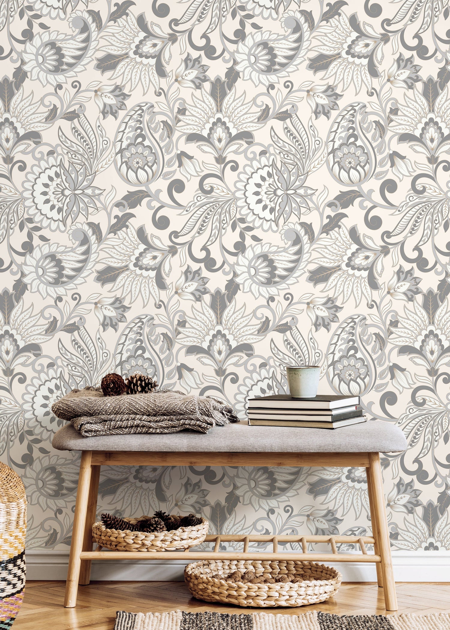 Neutral Victorian Vintage Wallpaper / Peel and Stick Wallpaper Removable Wallpaper Home Decor Wall Art Wall Decor Room Decor - D088