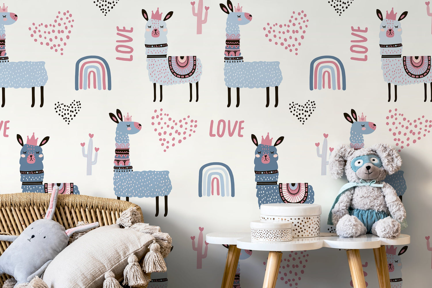 Cute Llamas Kids Wallpaper / Peel and Stick Wallpaper Removable Wallpaper Home Decor Wall Art Wall Decor Room Decor - D118