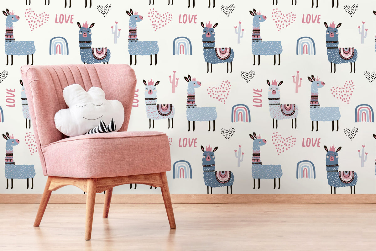 Cute Llamas Kids Wallpaper / Peel and Stick Wallpaper Removable Wallpaper Home Decor Wall Art Wall Decor Room Decor - D118